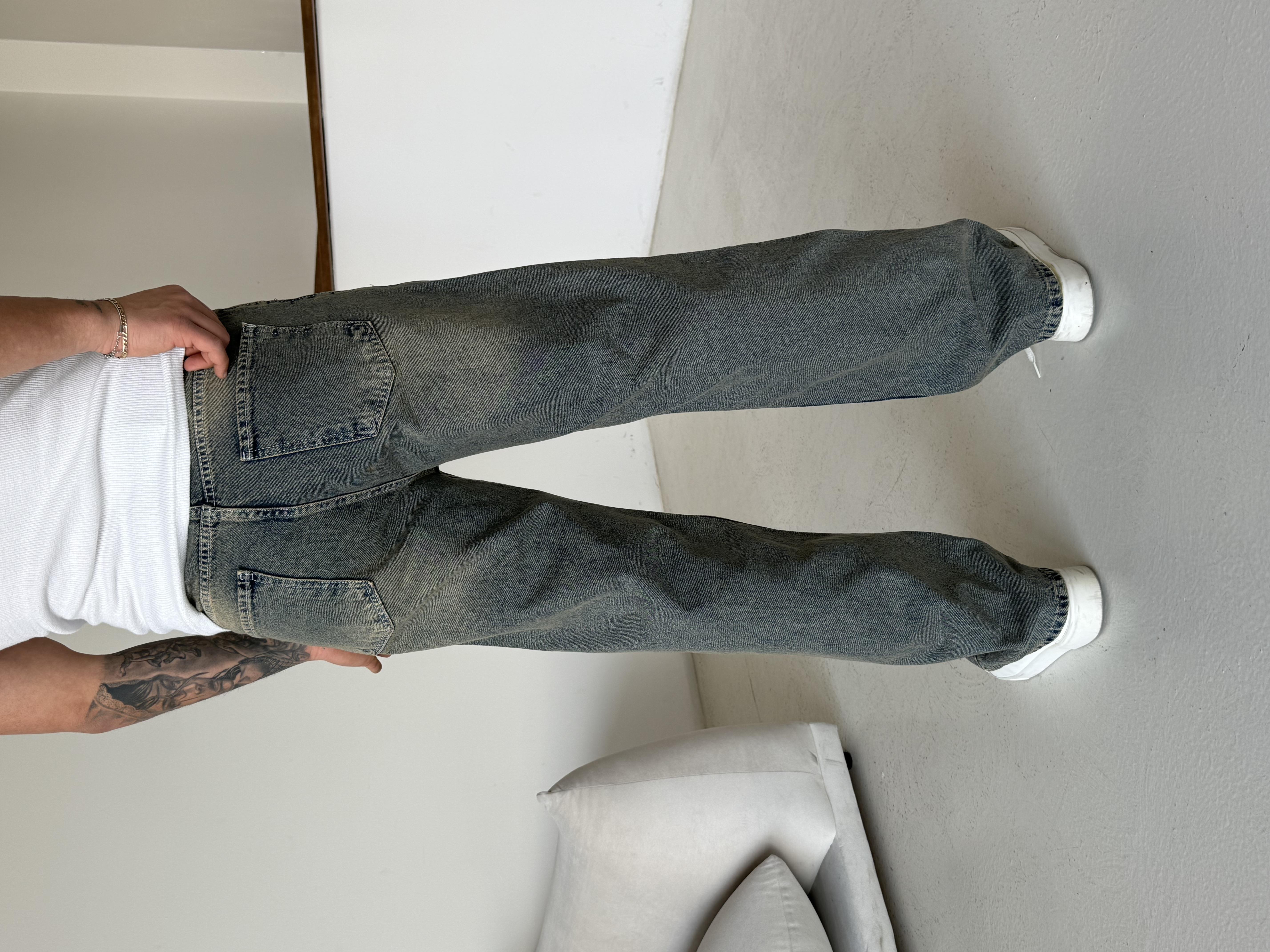 Mavi Full Yeşil Taşlamalı Baggy Kot Pantalon 600-1 MB