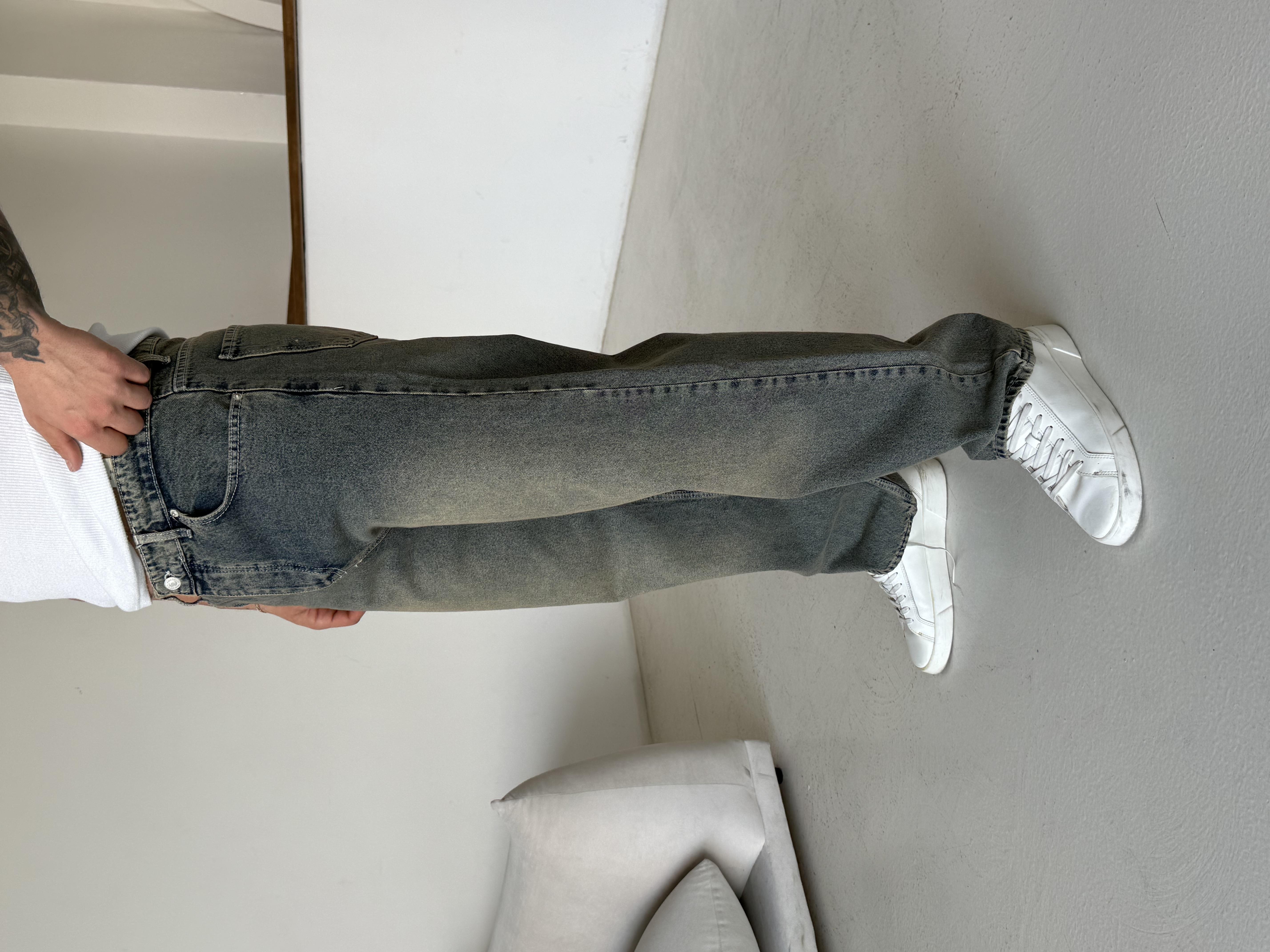 Mavi Full Yeşil Taşlamalı Baggy Kot Pantalon 600-1 MB