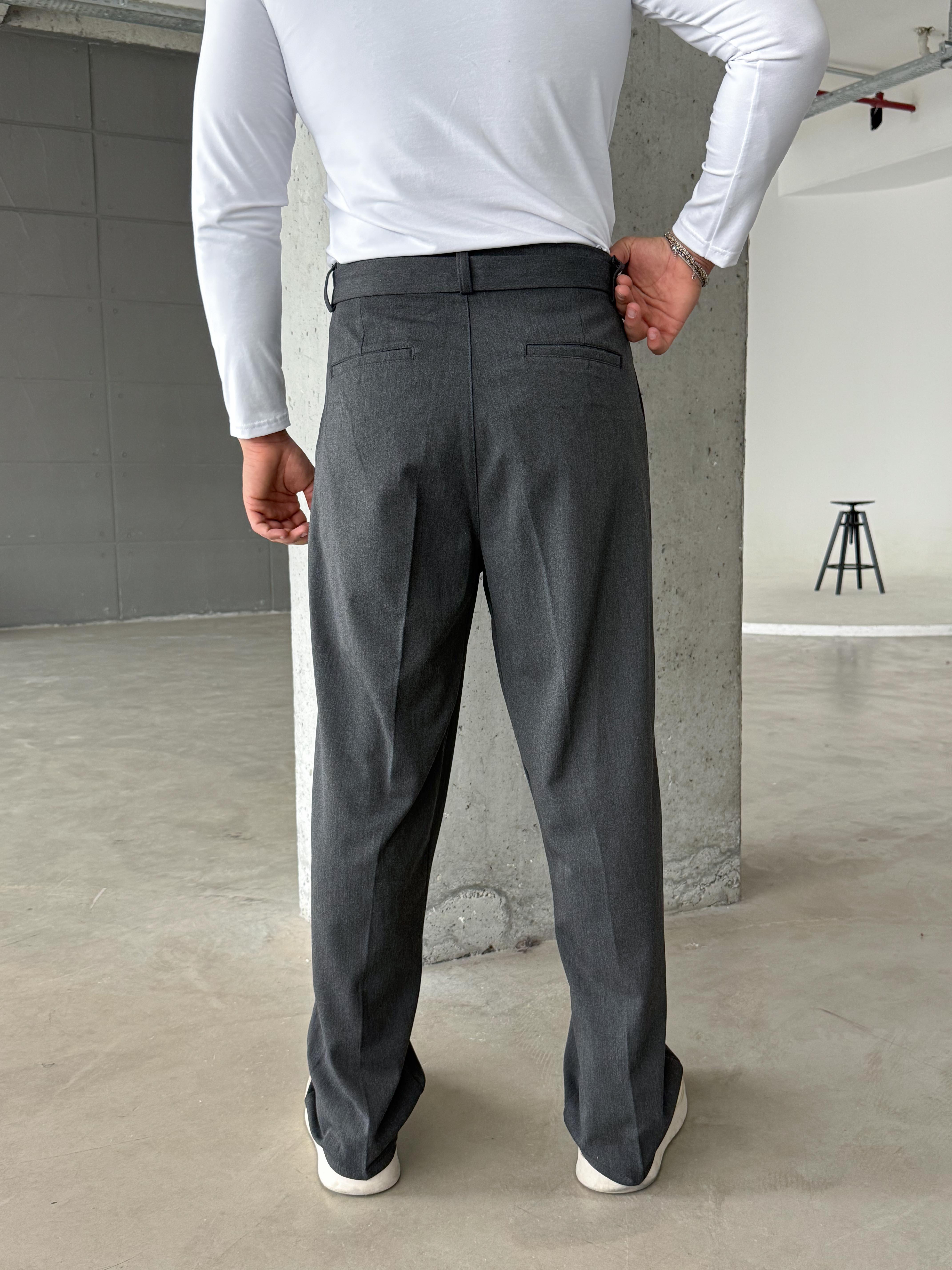 Antrasit Kendiliğinden Kemerli Baggy Kumaş Pantolon SNZ k5089