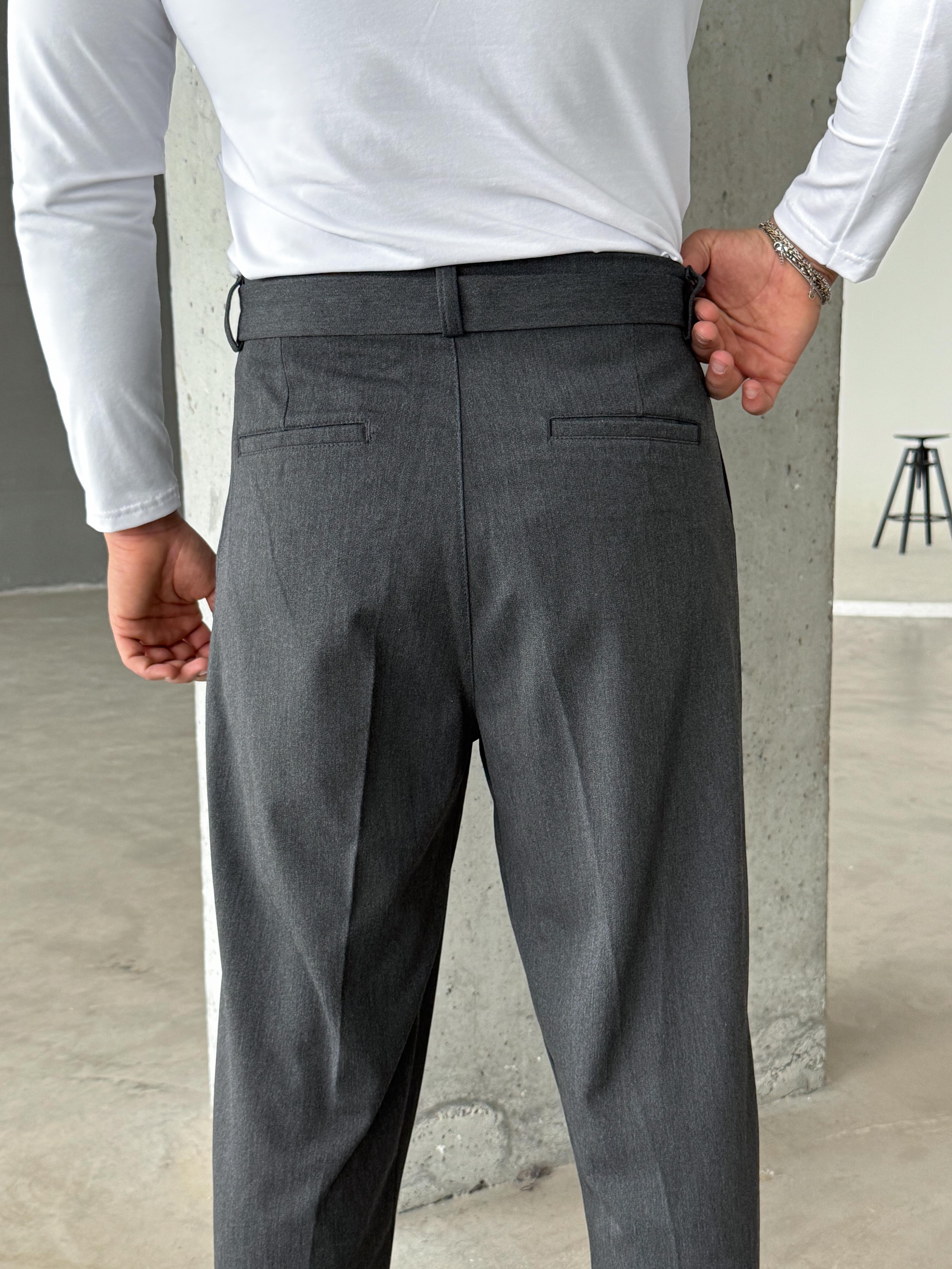 Antrasit Kendiliğinden Kemerli Baggy Kumaş Pantolon SNZ k5089