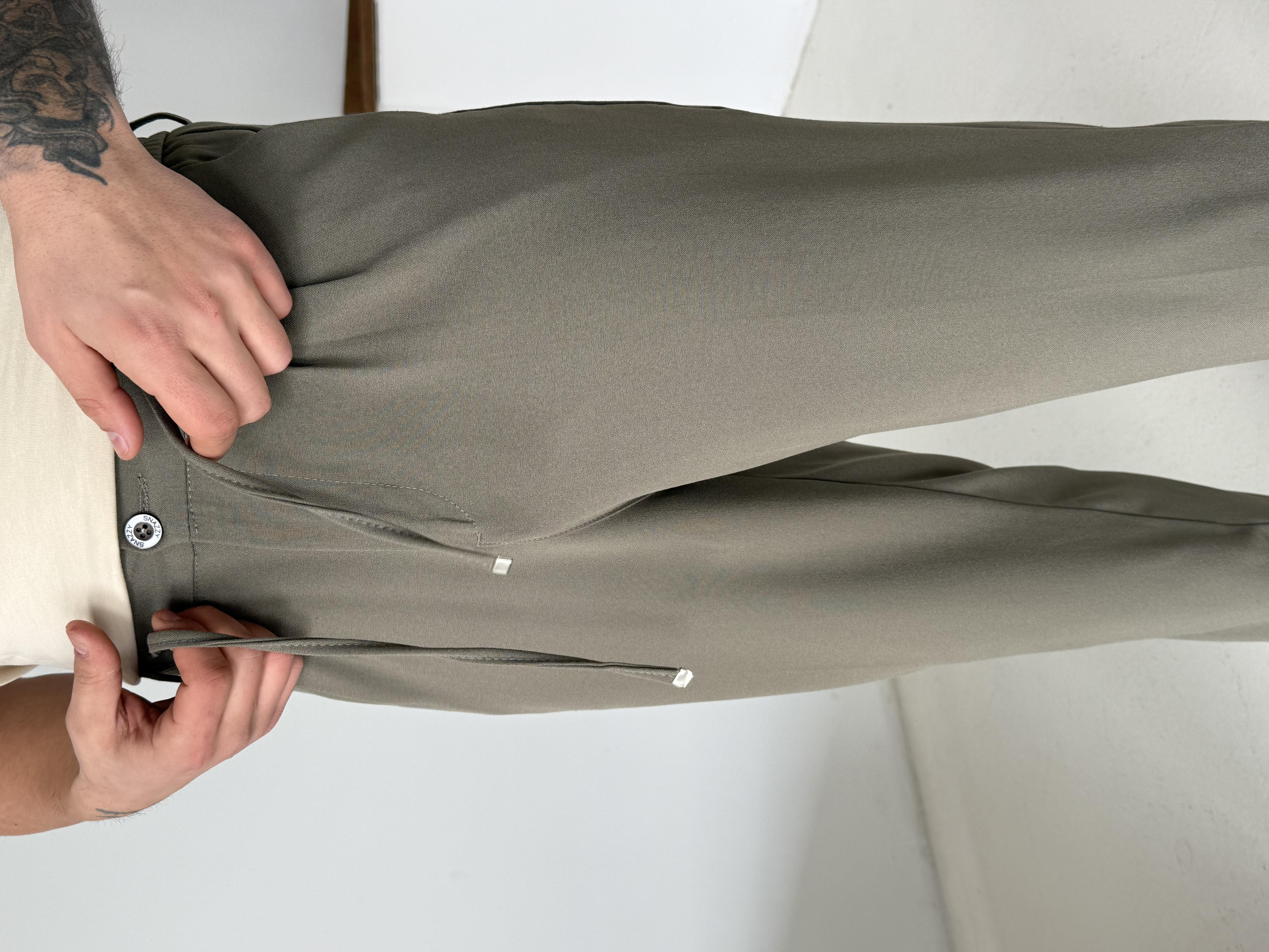 Haki Lastikli Bağcıklı Pamuk Bezayağı Regular Fit Kumaş Pant snz 1265