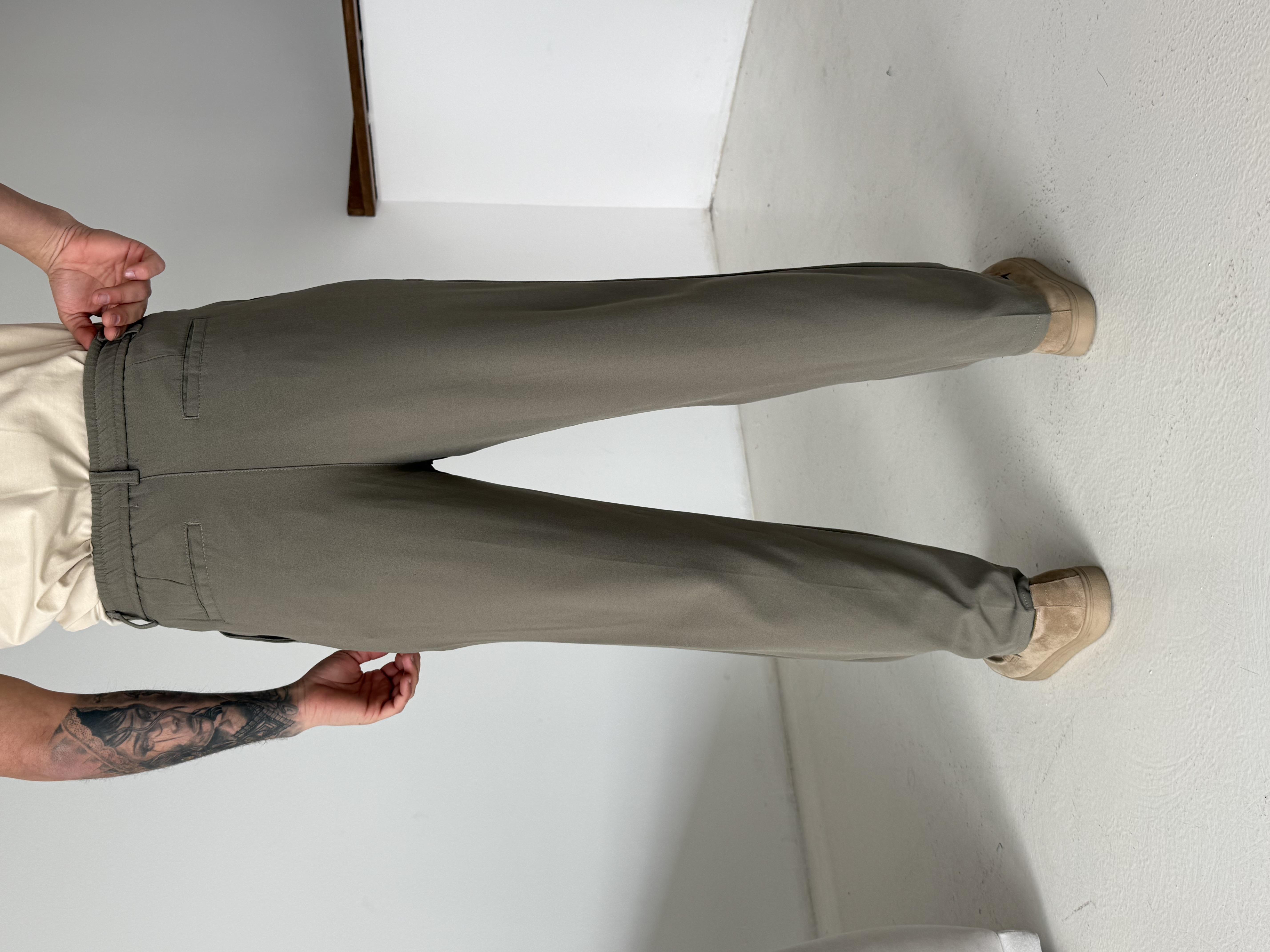 Haki Lastikli Bağcıklı Pamuk Bezayağı Regular Fit Kumaş Pant snz 1265