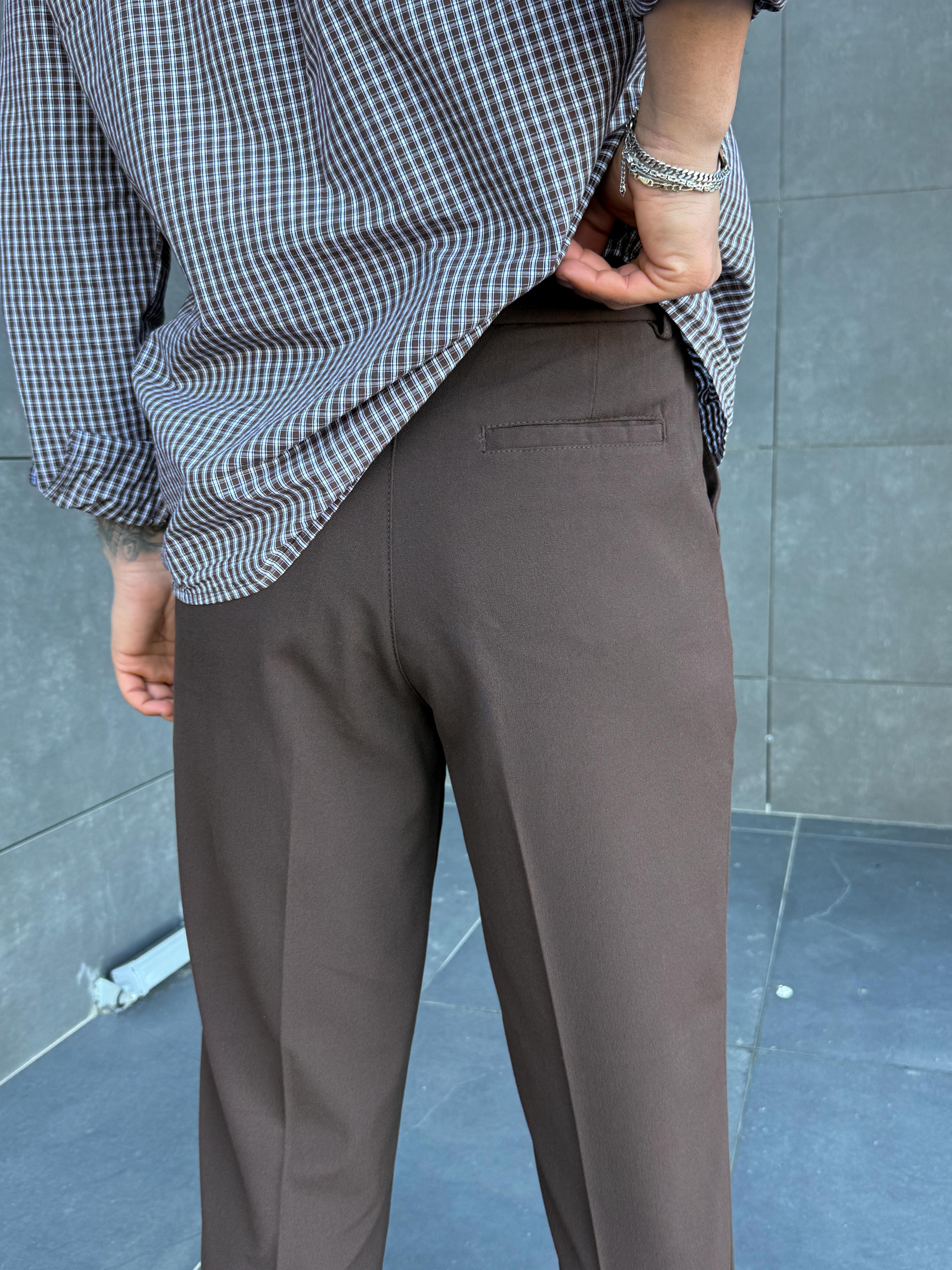 Kahve Lastikli Bağcıklı Pamuk Bezayağı Regular Fit Kumaş Pant snz 1265