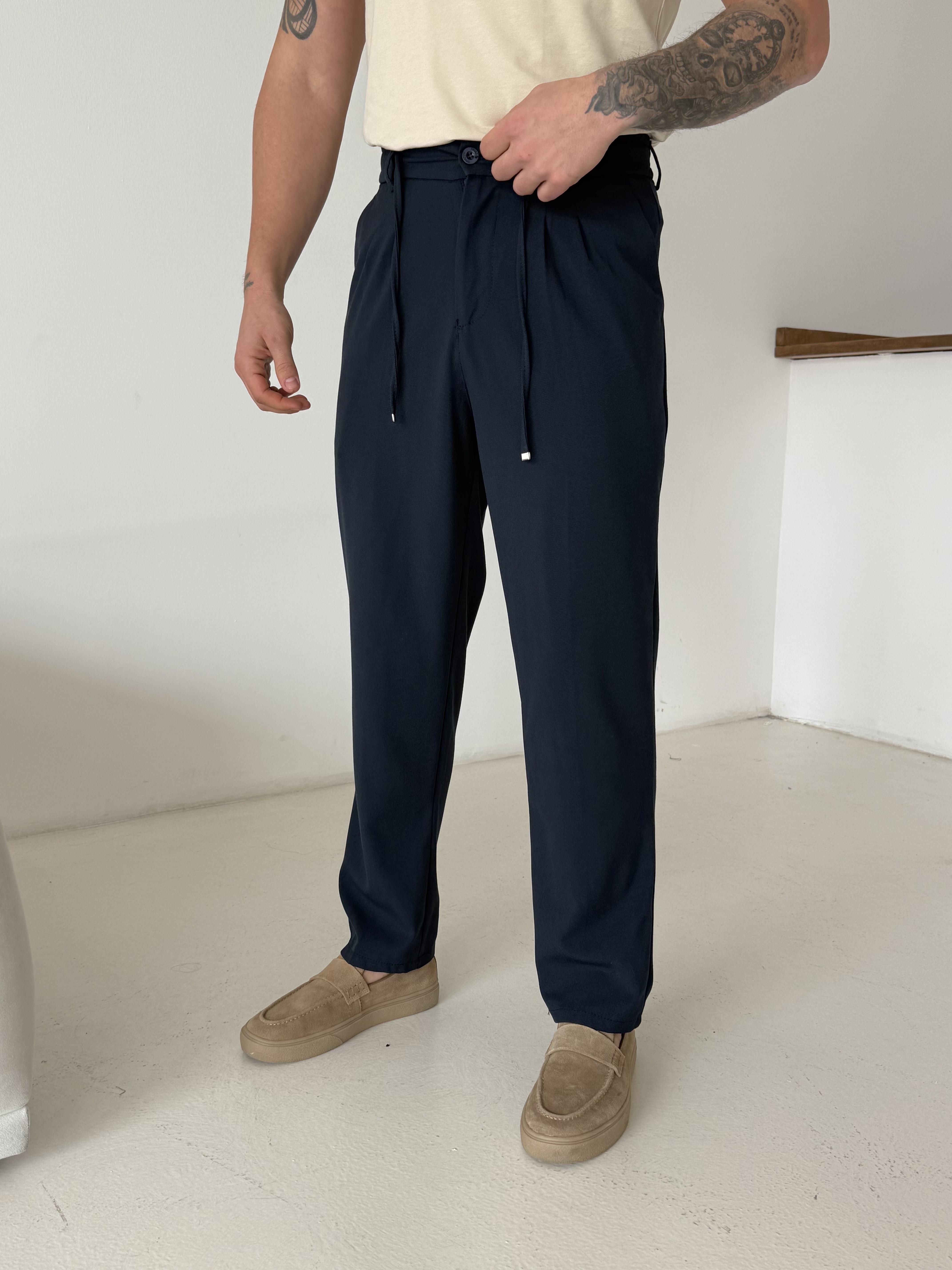 Lacivert Lastikli Bağcıklı Pamuk Bezayağı Regular Fit Kumaş Pant snz 1265