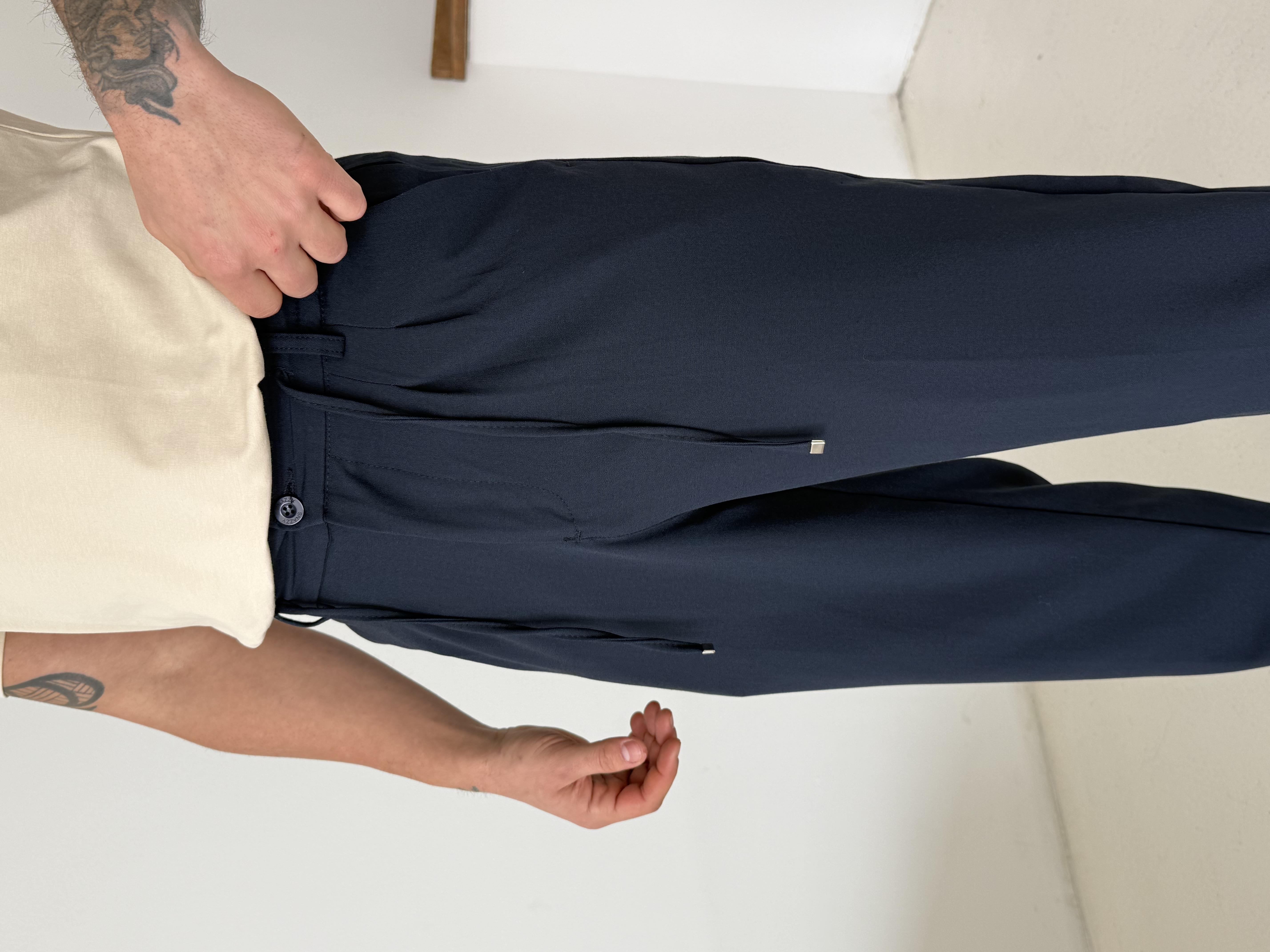 Lacivert Lastikli Bağcıklı Pamuk Bezayağı Regular Fit Kumaş Pant snz 1265