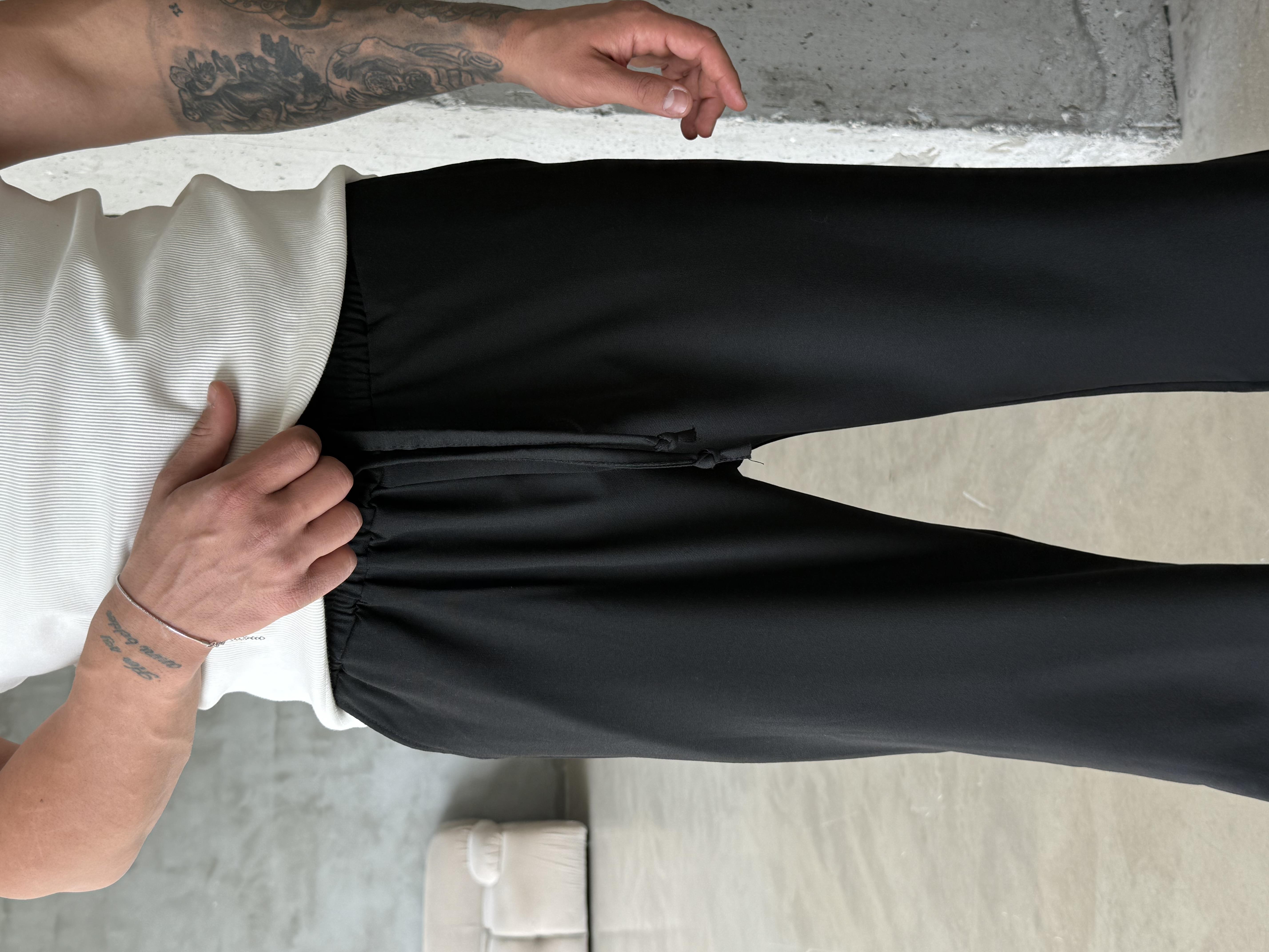 Siyah Bol Basic Bağcıklı Kumaş Pantalon SC
