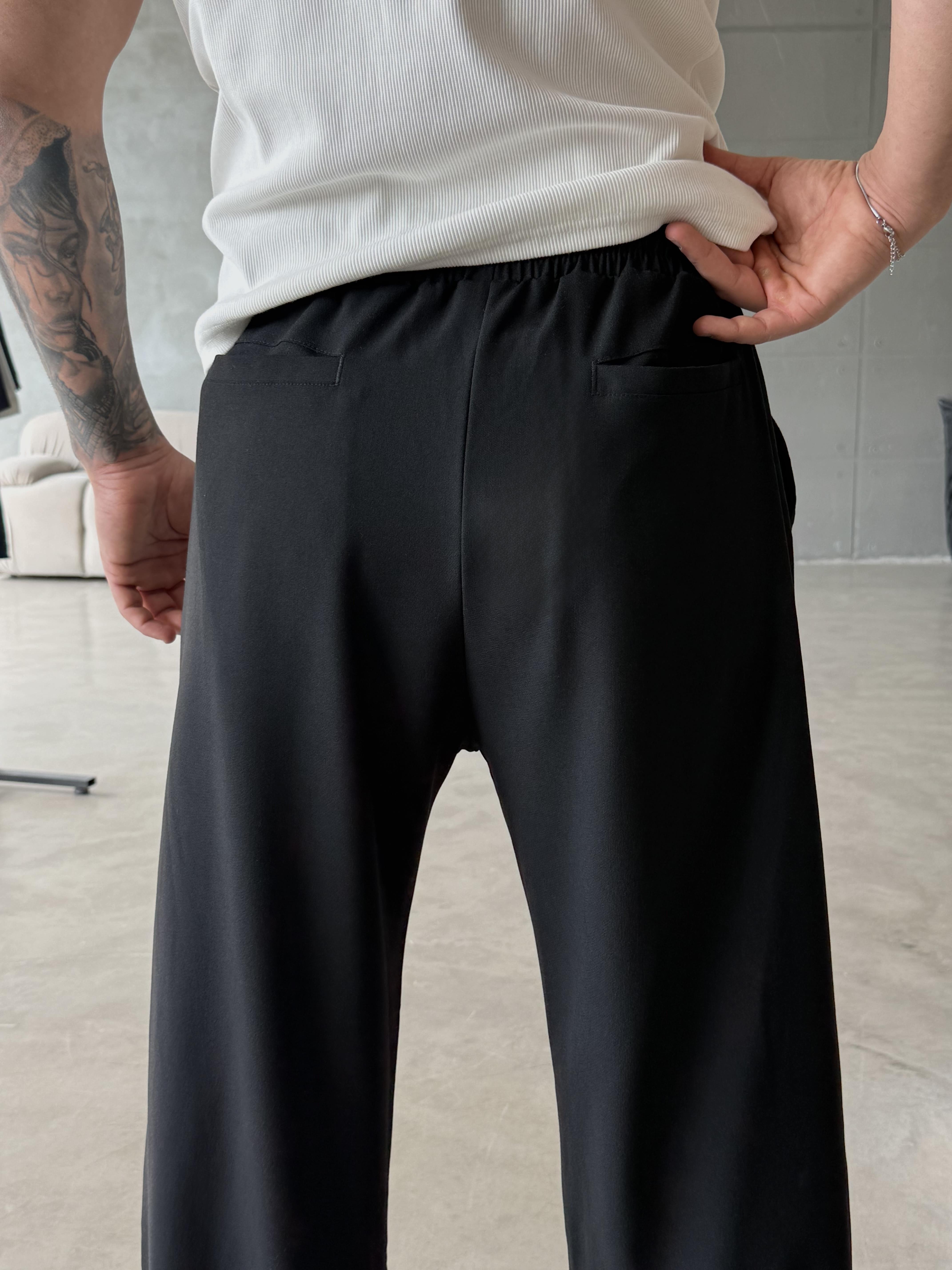 Siyah Bol Basic Bağcıklı Kumaş Pantalon SC