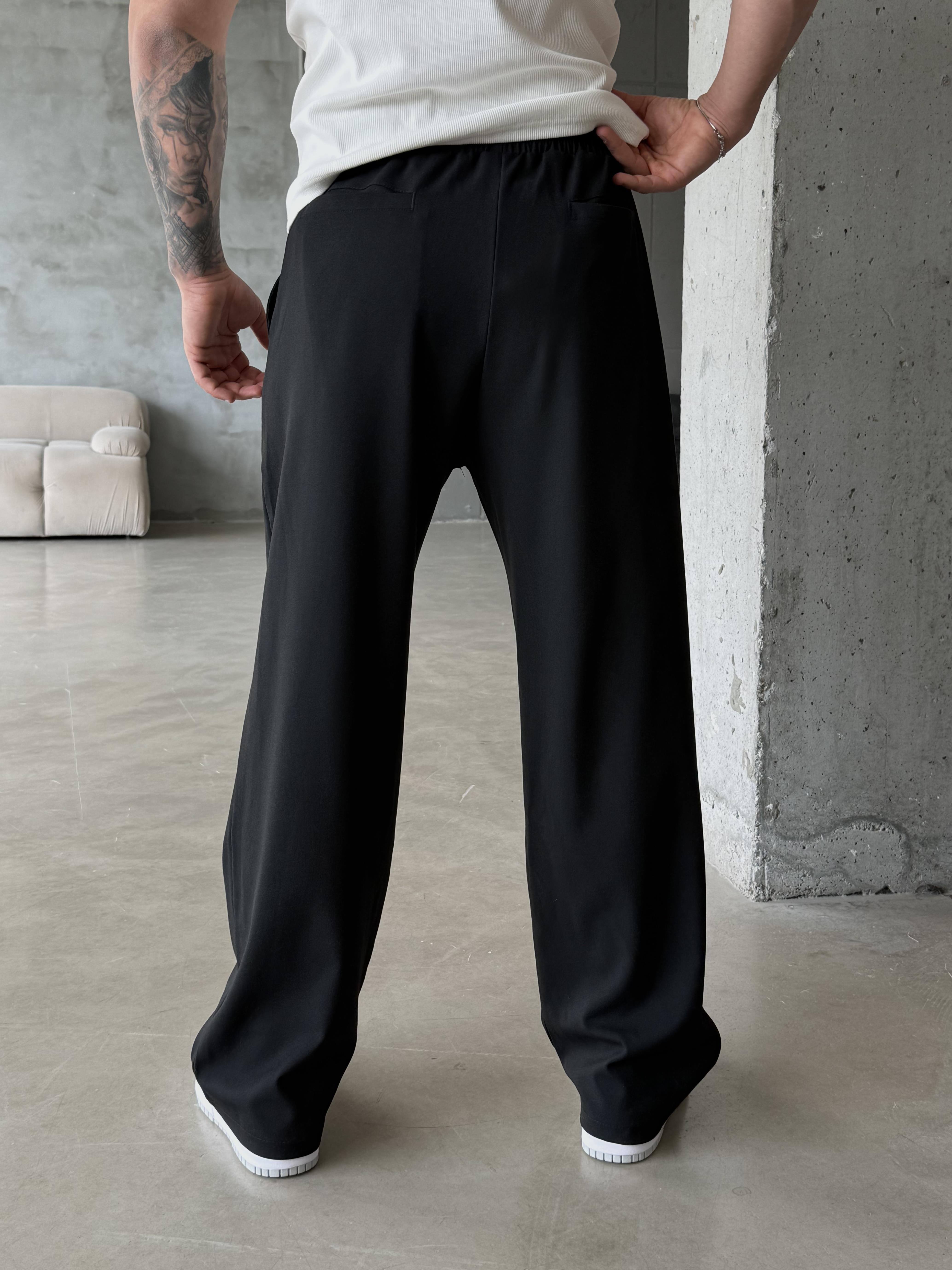 Siyah Bol Basic Bağcıklı Kumaş Pantalon SC
