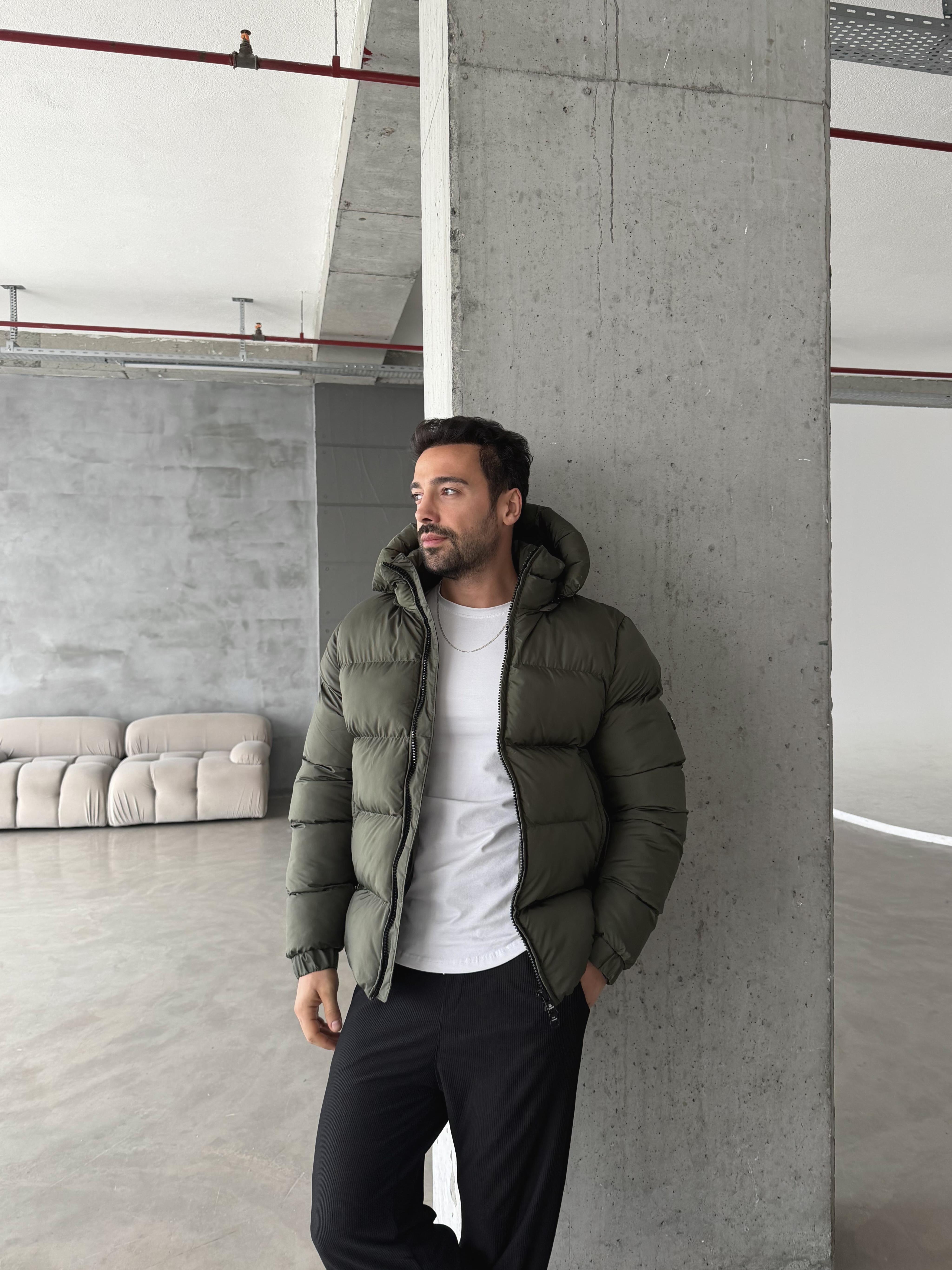 Haki Su Geçirmez Dolumlu Şişme Mont FP