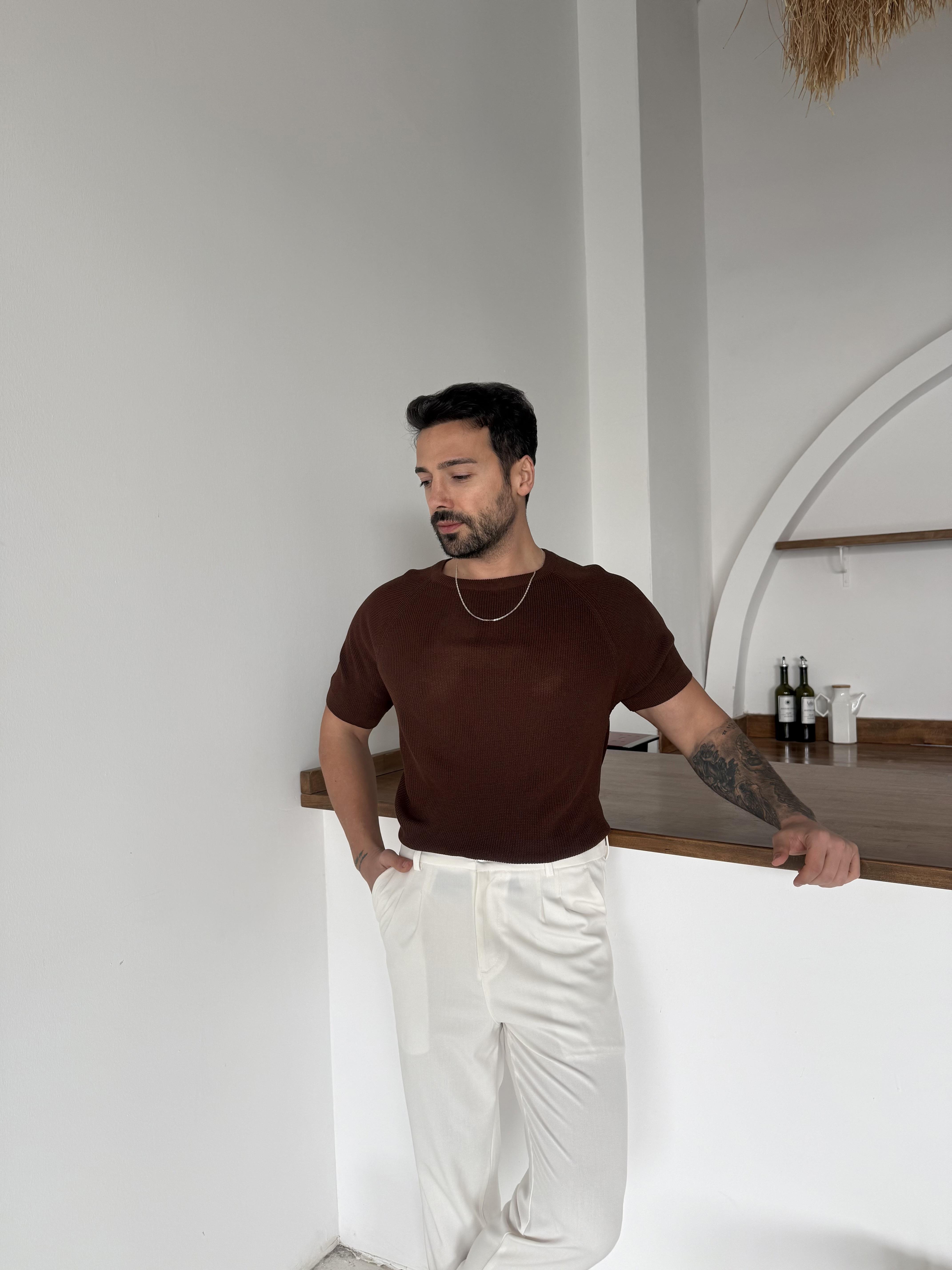 Kahve İtalyan Kol Triko SNZ T7235