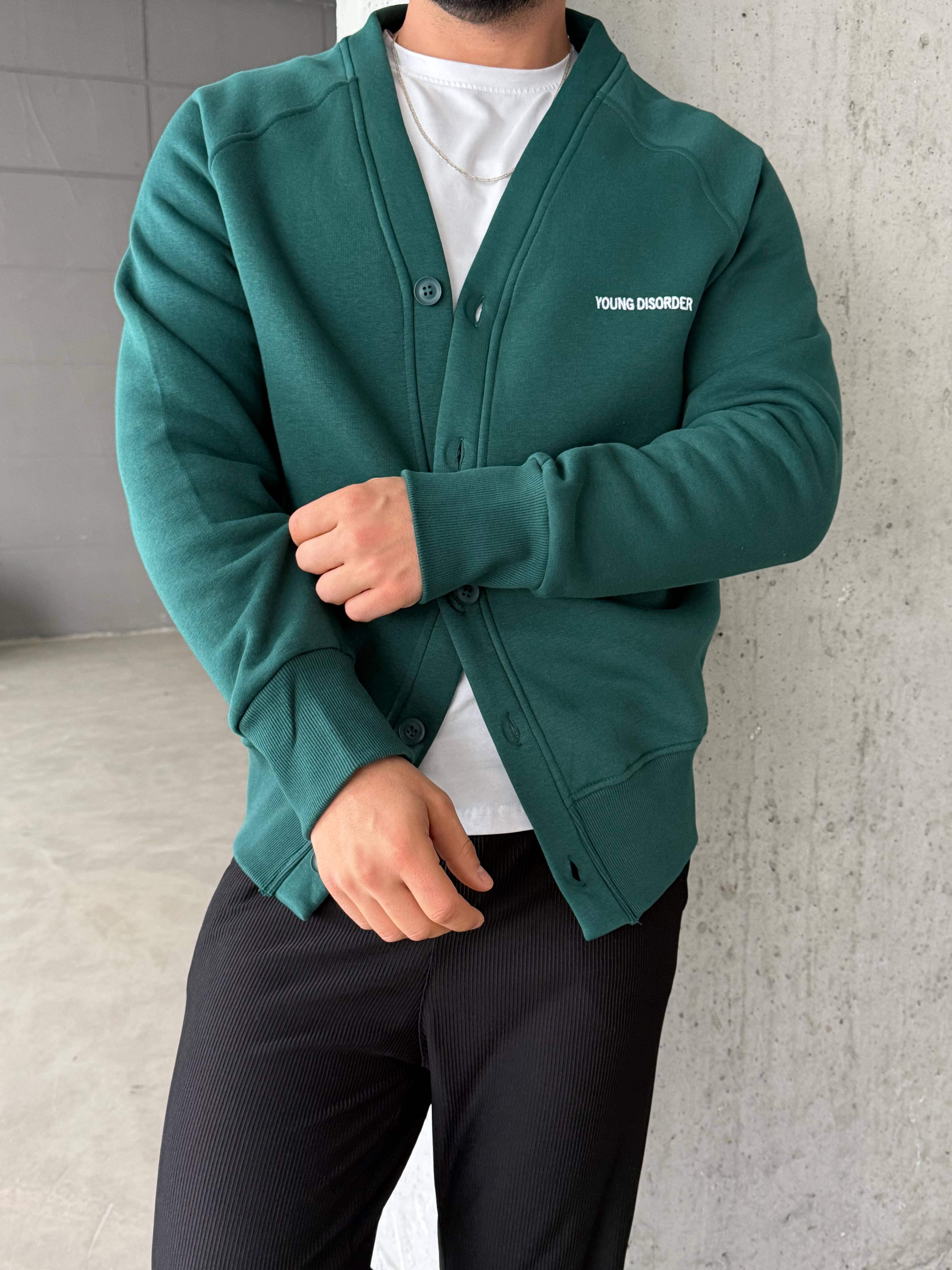 Zümrüt 3 İplik Düğmeli Şardonlu DISORDER Baskılı Hırka VS