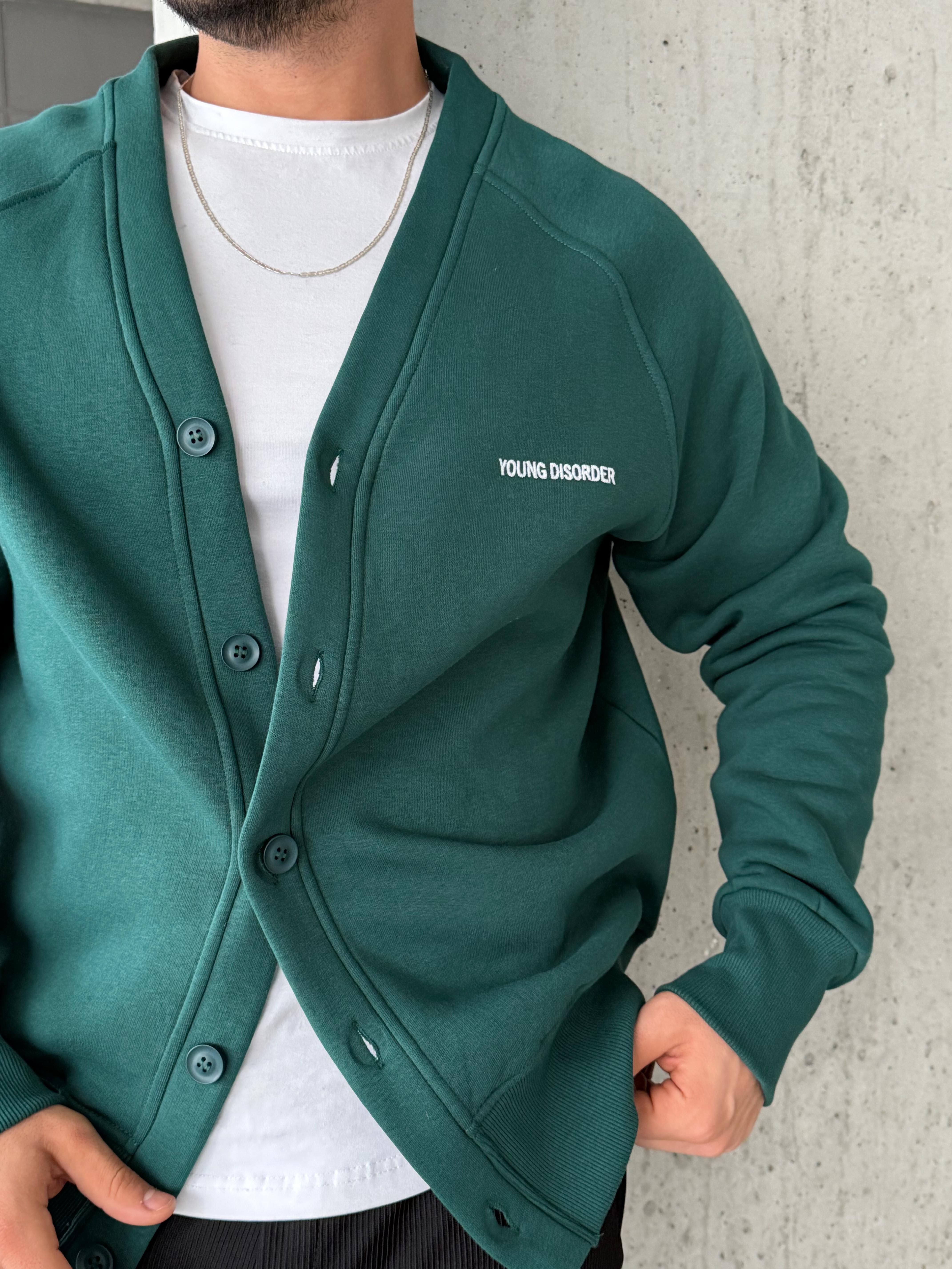 Zümrüt 3 İplik Düğmeli Şardonlu DISORDER Baskılı Hırka VS