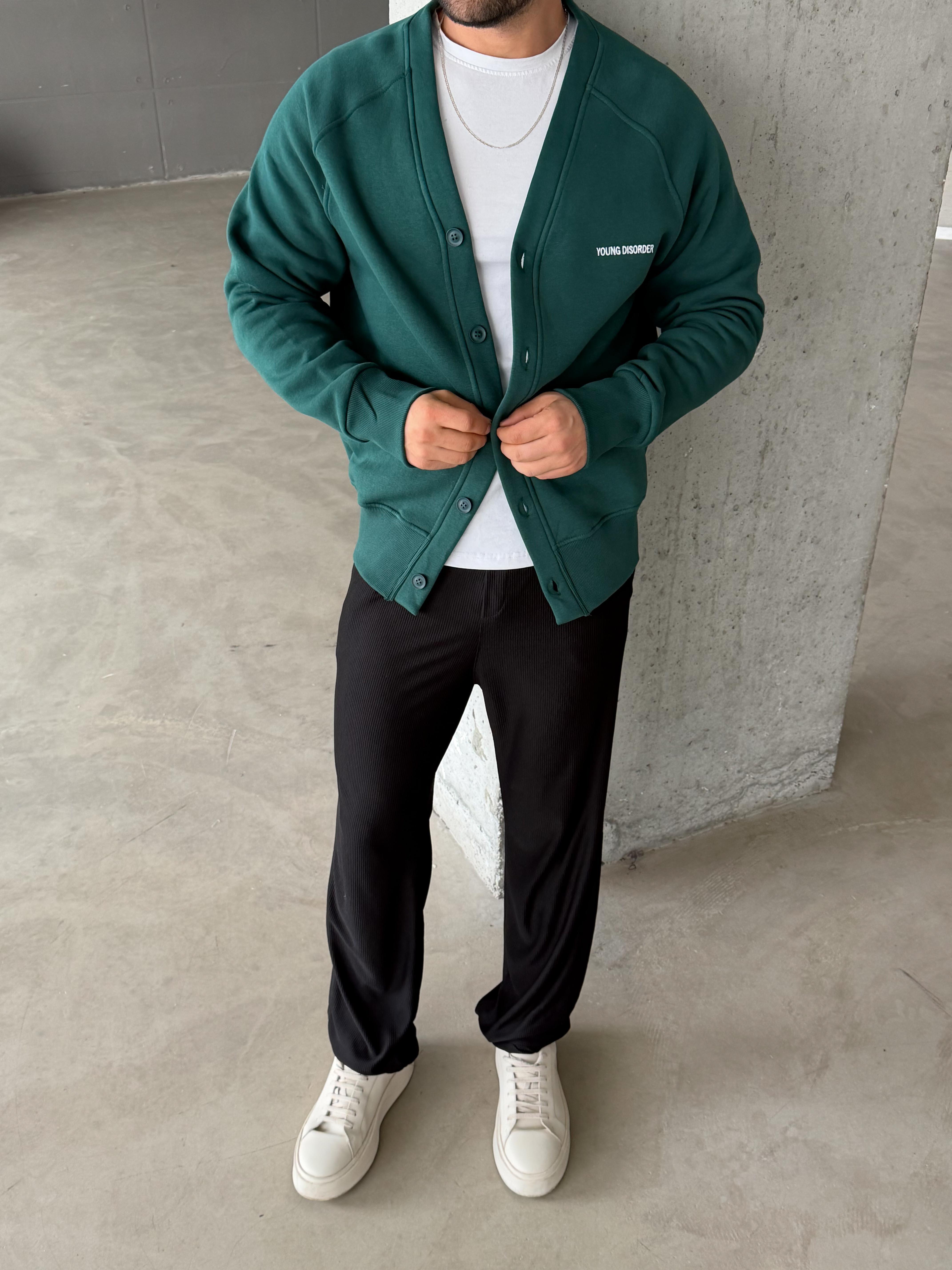 Zümrüt 3 İplik Düğmeli Şardonlu DISORDER Baskılı Hırka VS