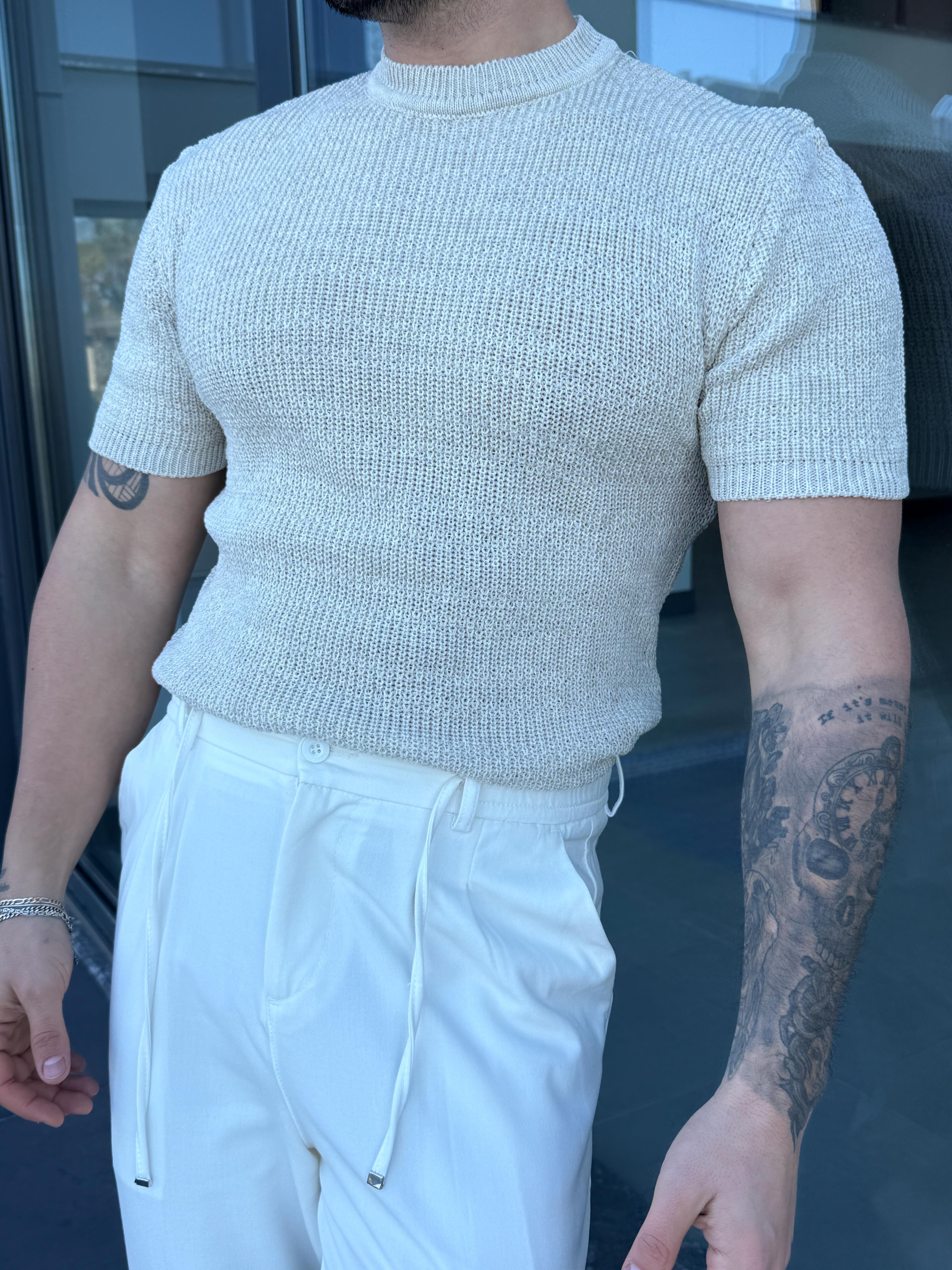 Bej Çelik Pamuk Triko Slim Fit SNZ 7281