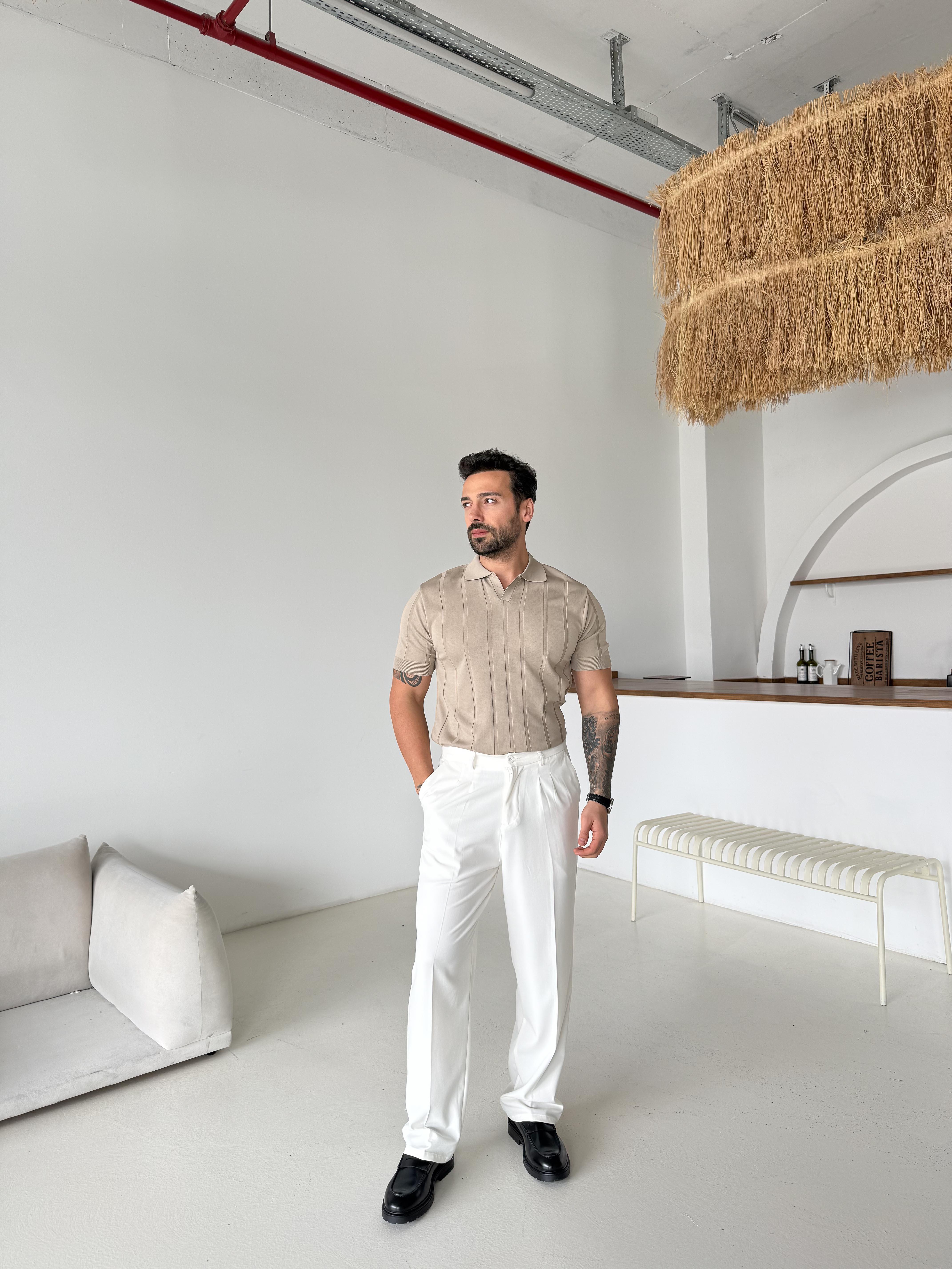 Bej Hemşire Yaka Triko TK