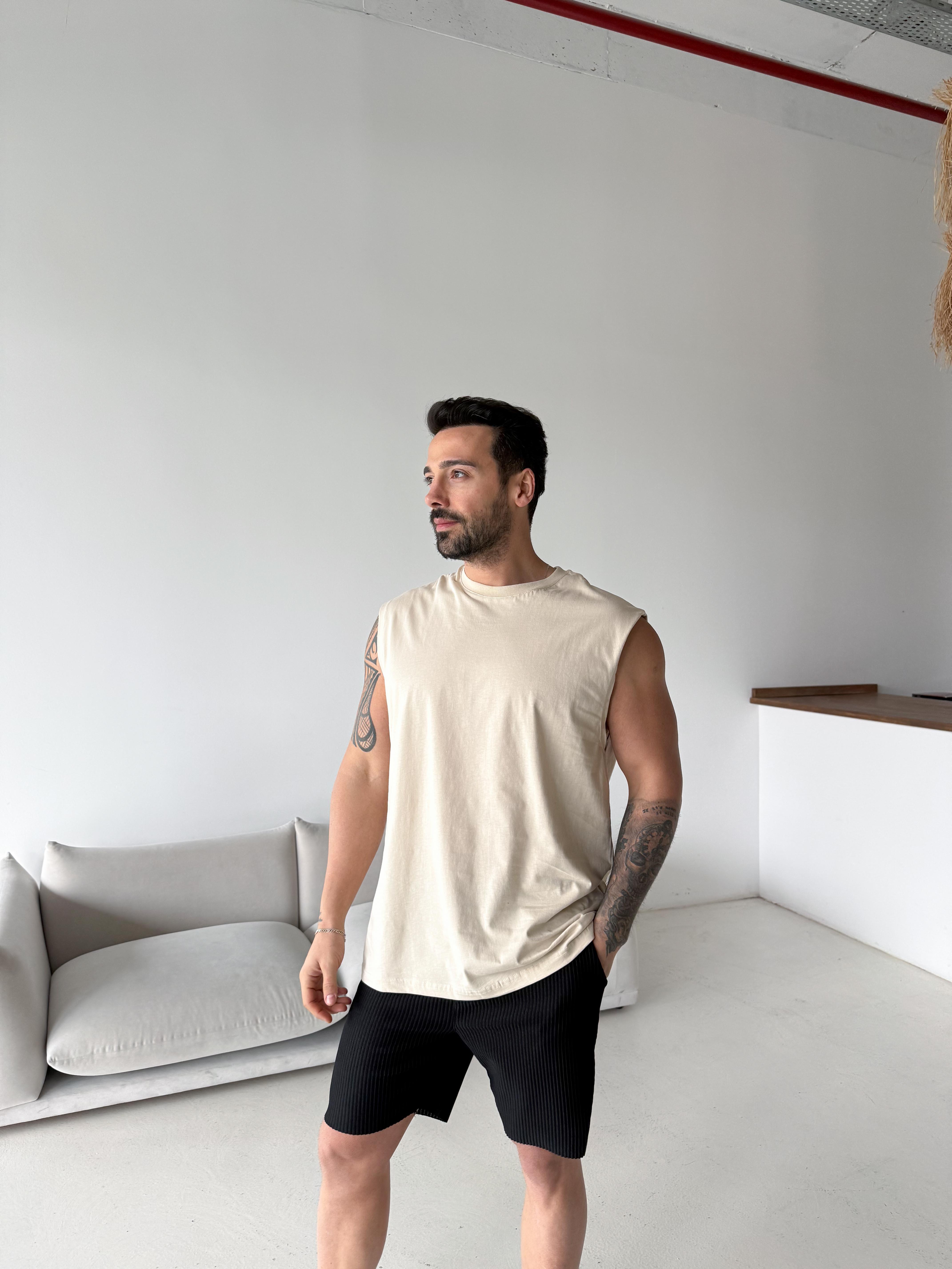 Bej Sıfır Kol Compak Oversize Atlet LNS 49010