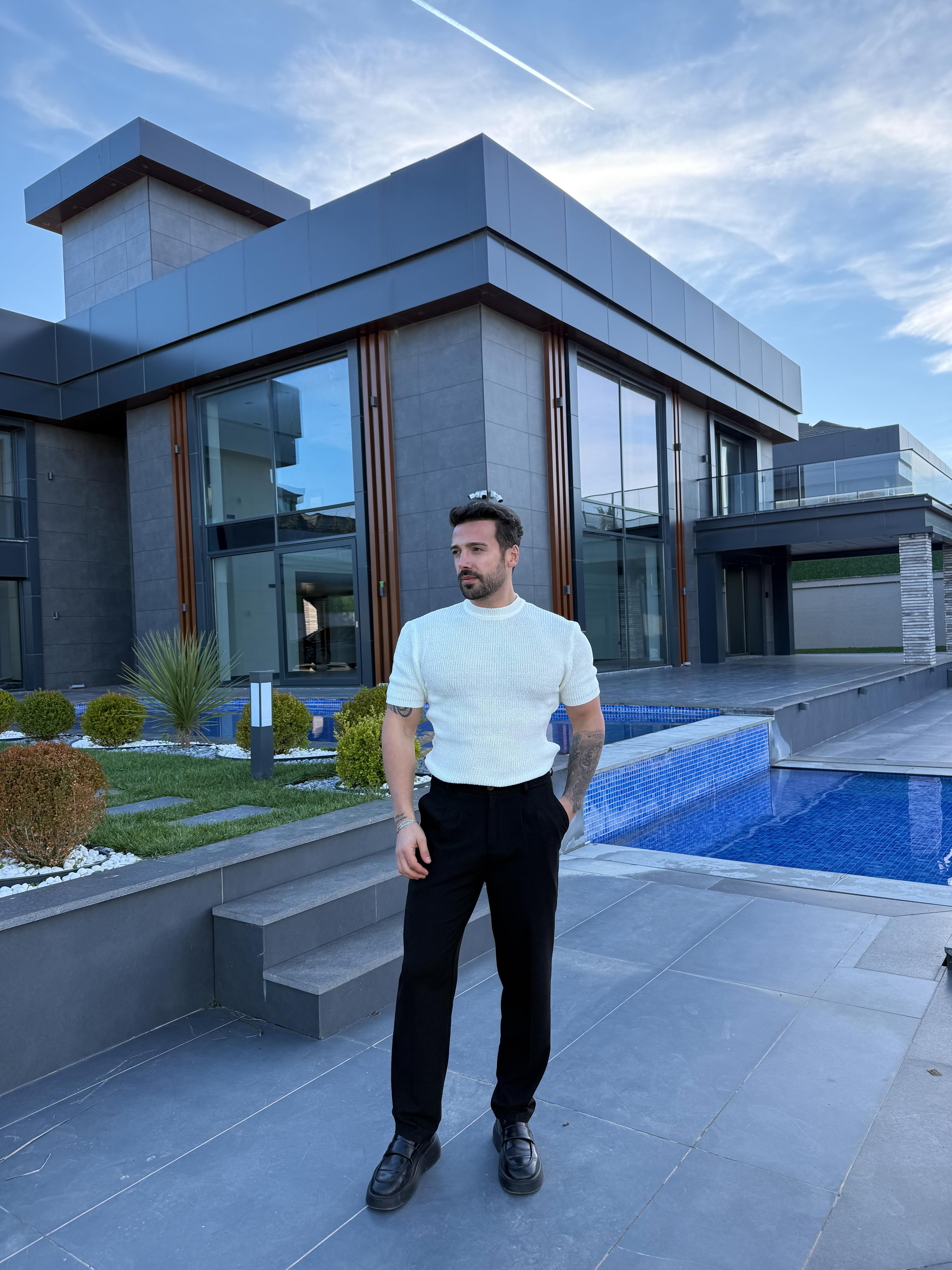 Beyaz Çelik Pamuk Triko Slim Fit SNZ 7281
