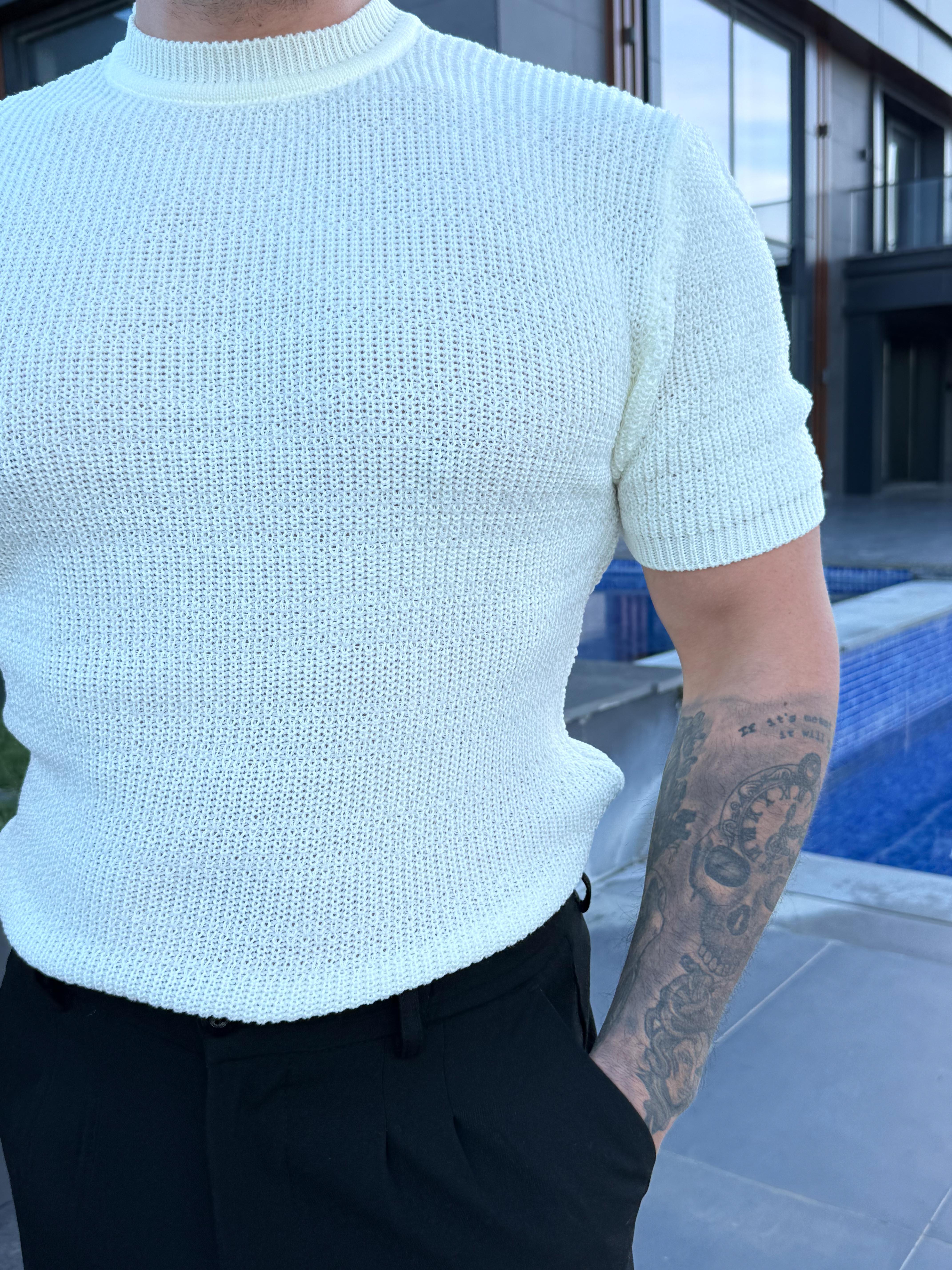 Beyaz Çelik Pamuk Triko Slim Fit SNZ 7281