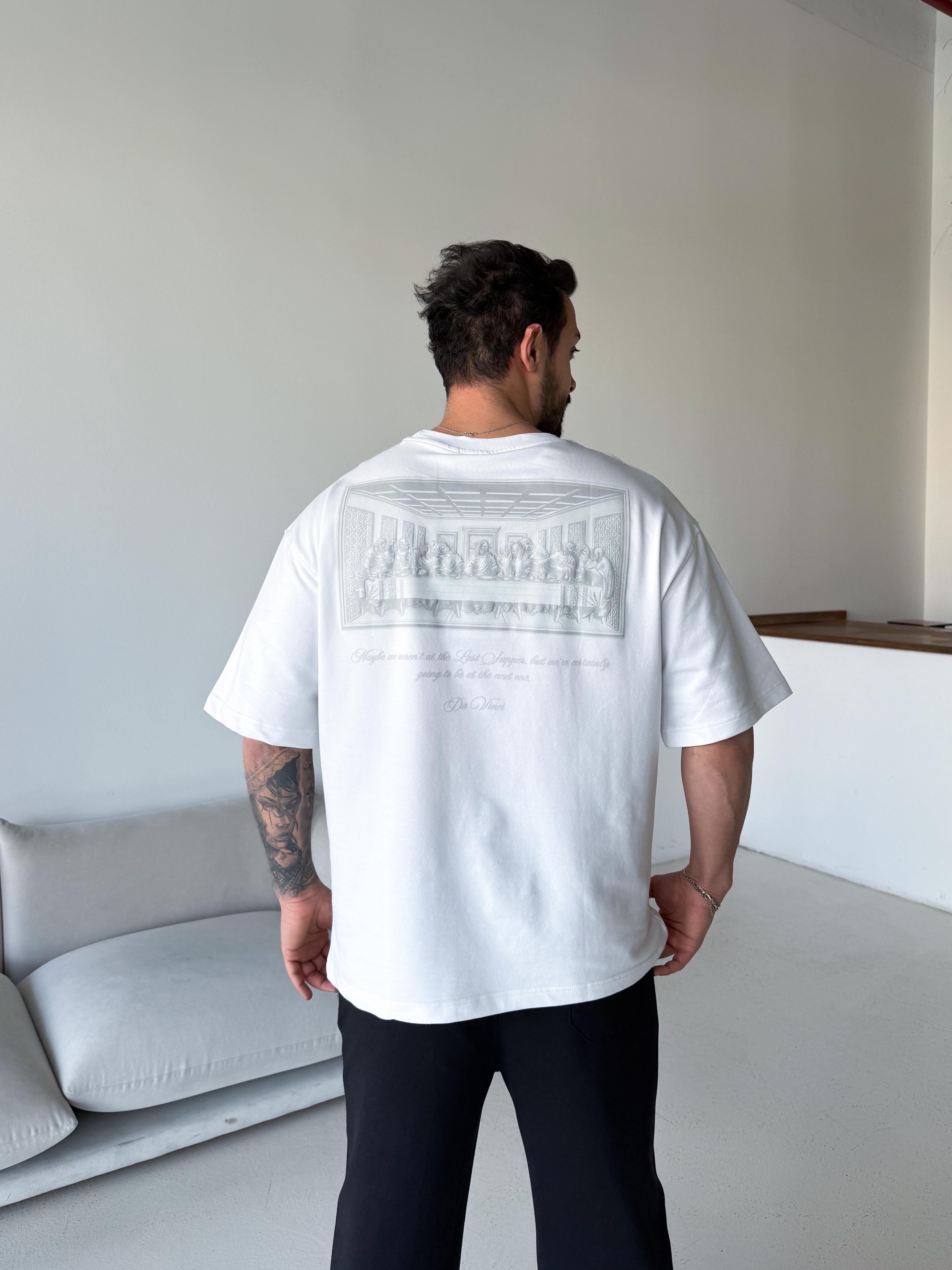 Beyaz Da Vinci İşlemeli Compak Tişört RSP 1030