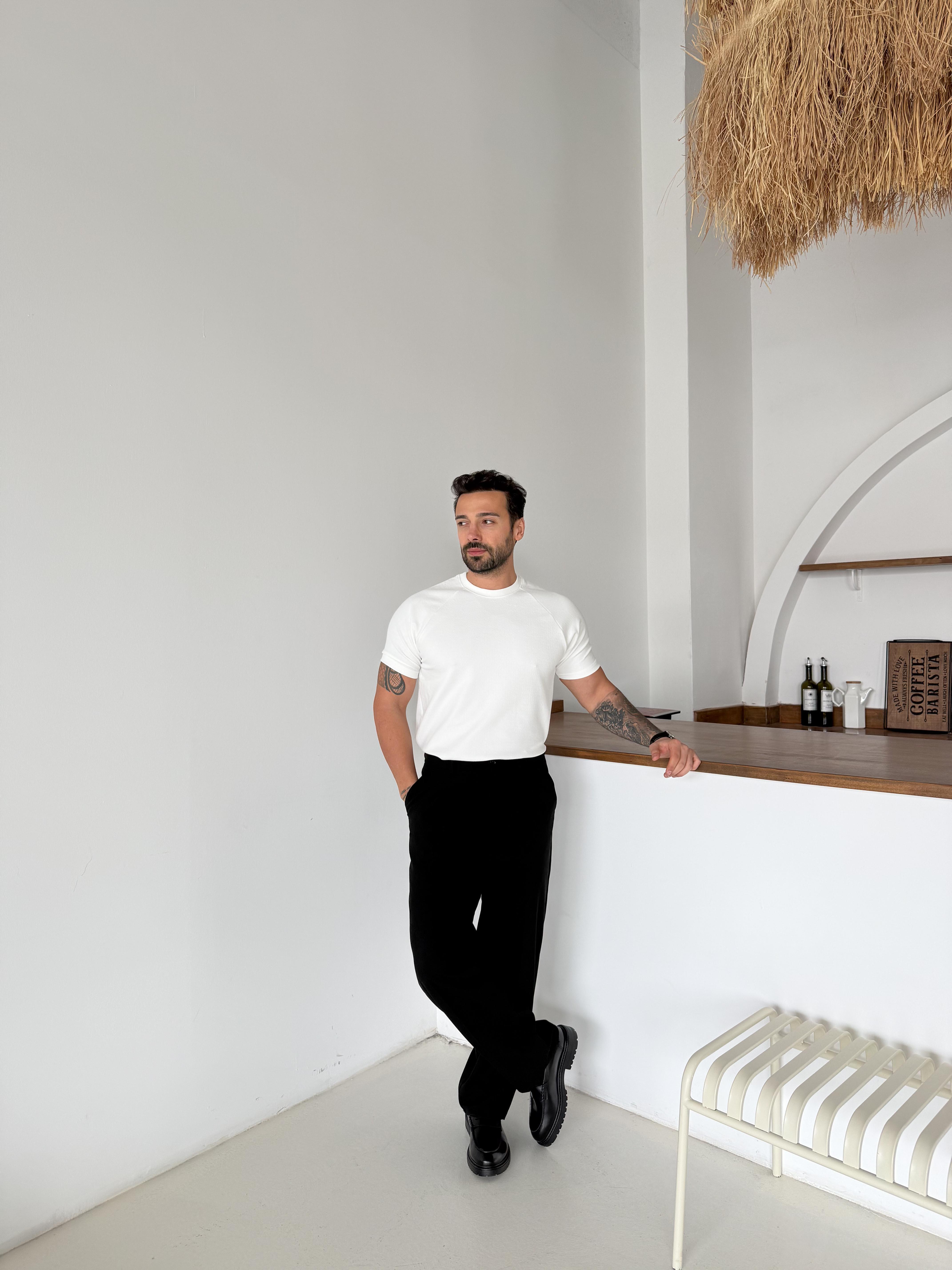 Beyaz Reglan Crep Tişört MSS