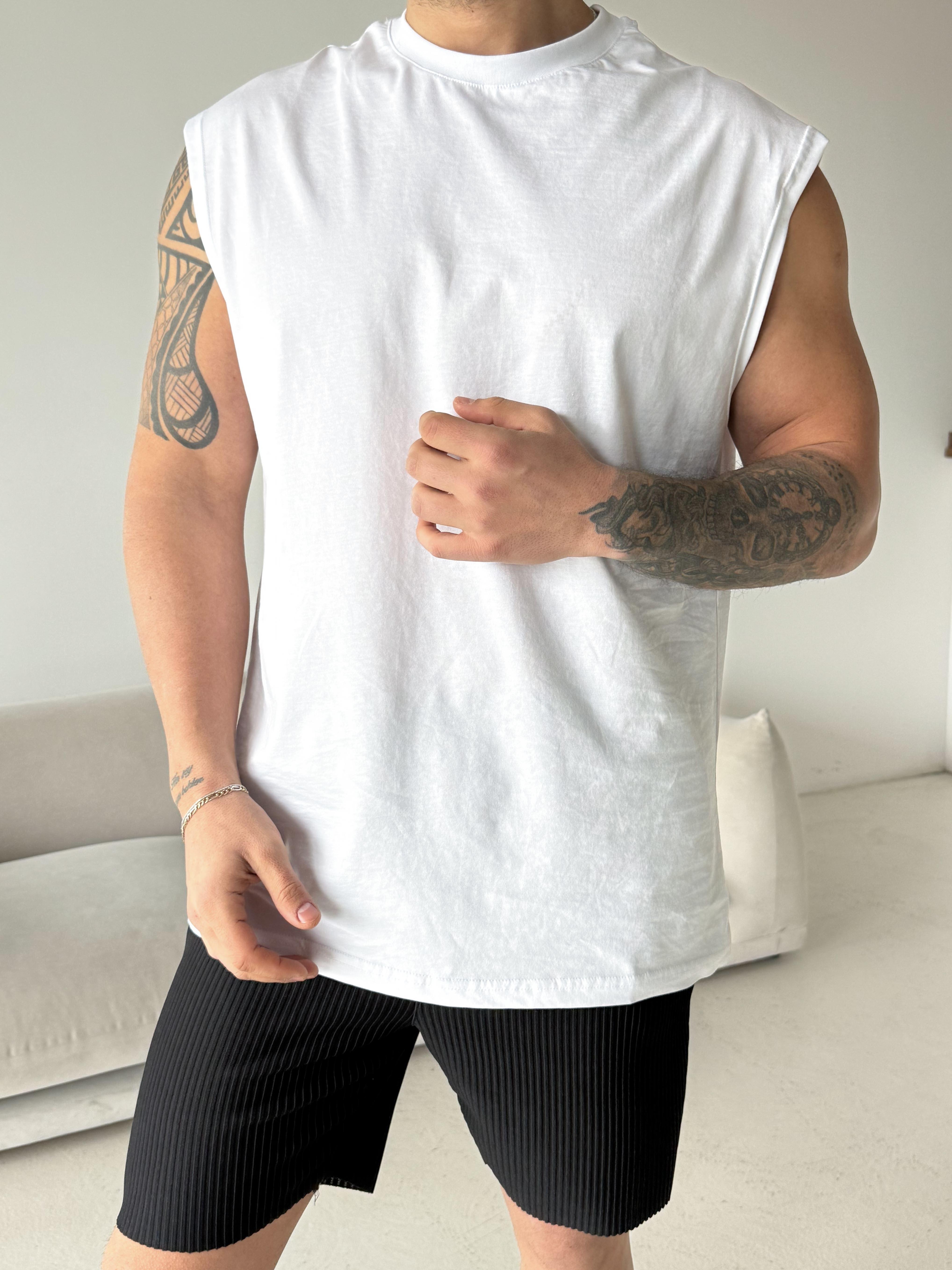 Beyaz Sıfır Kol Compak Oversize Atlet LNS 49010