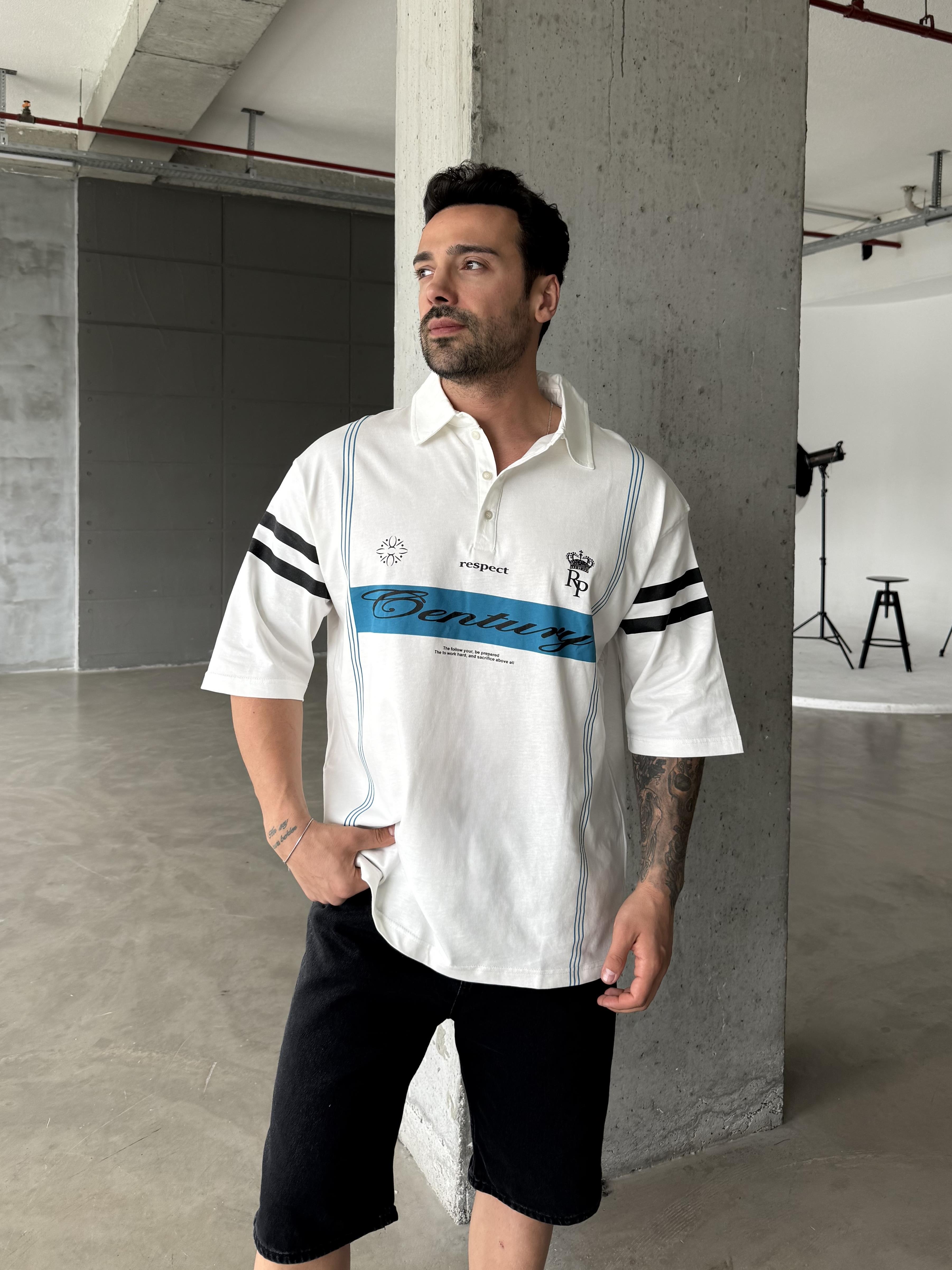 Beyaz The follow Yakalı Tişört RP
