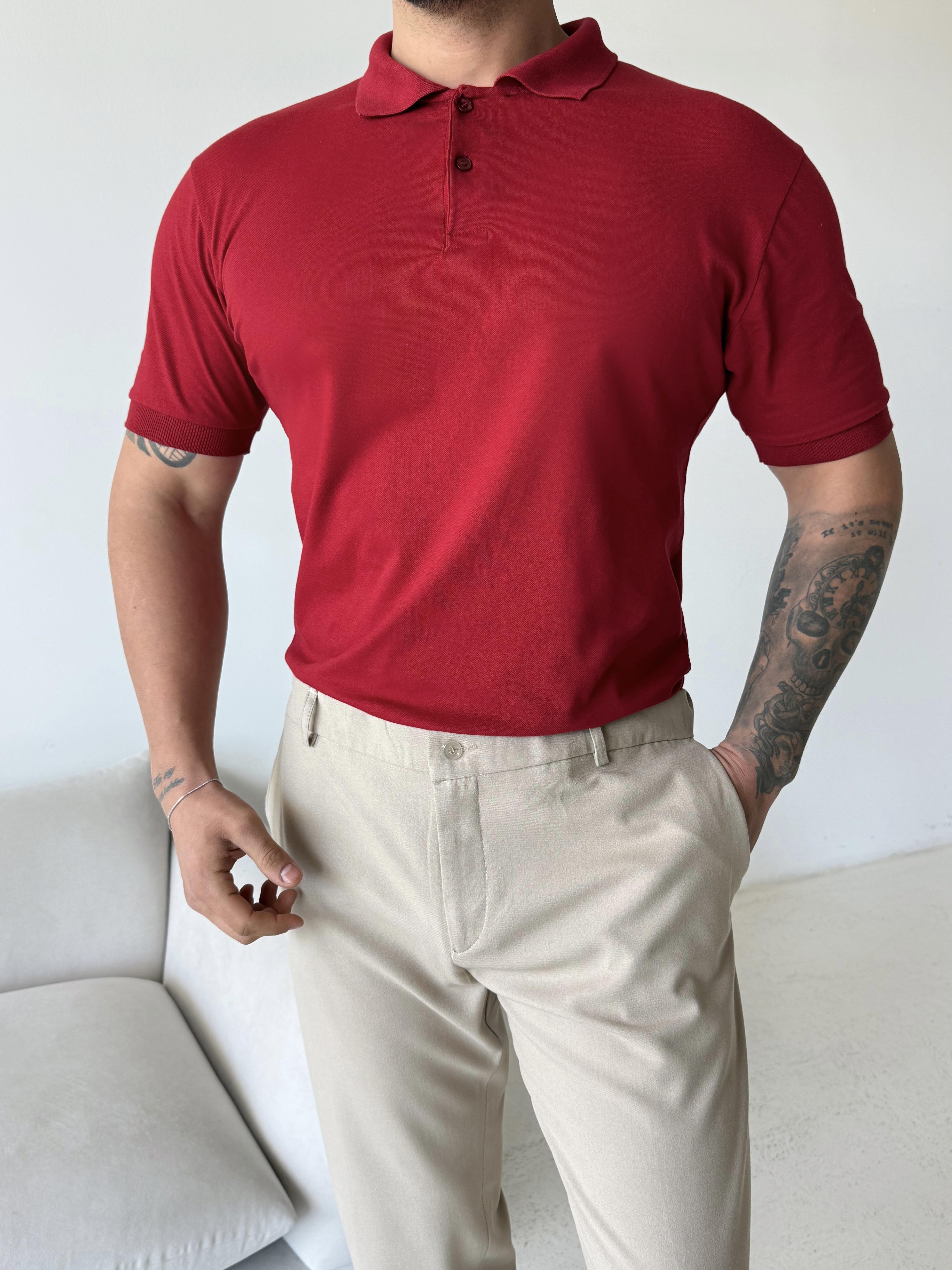 Bordo Pamuk Penye Lacos Polo Yaka SC