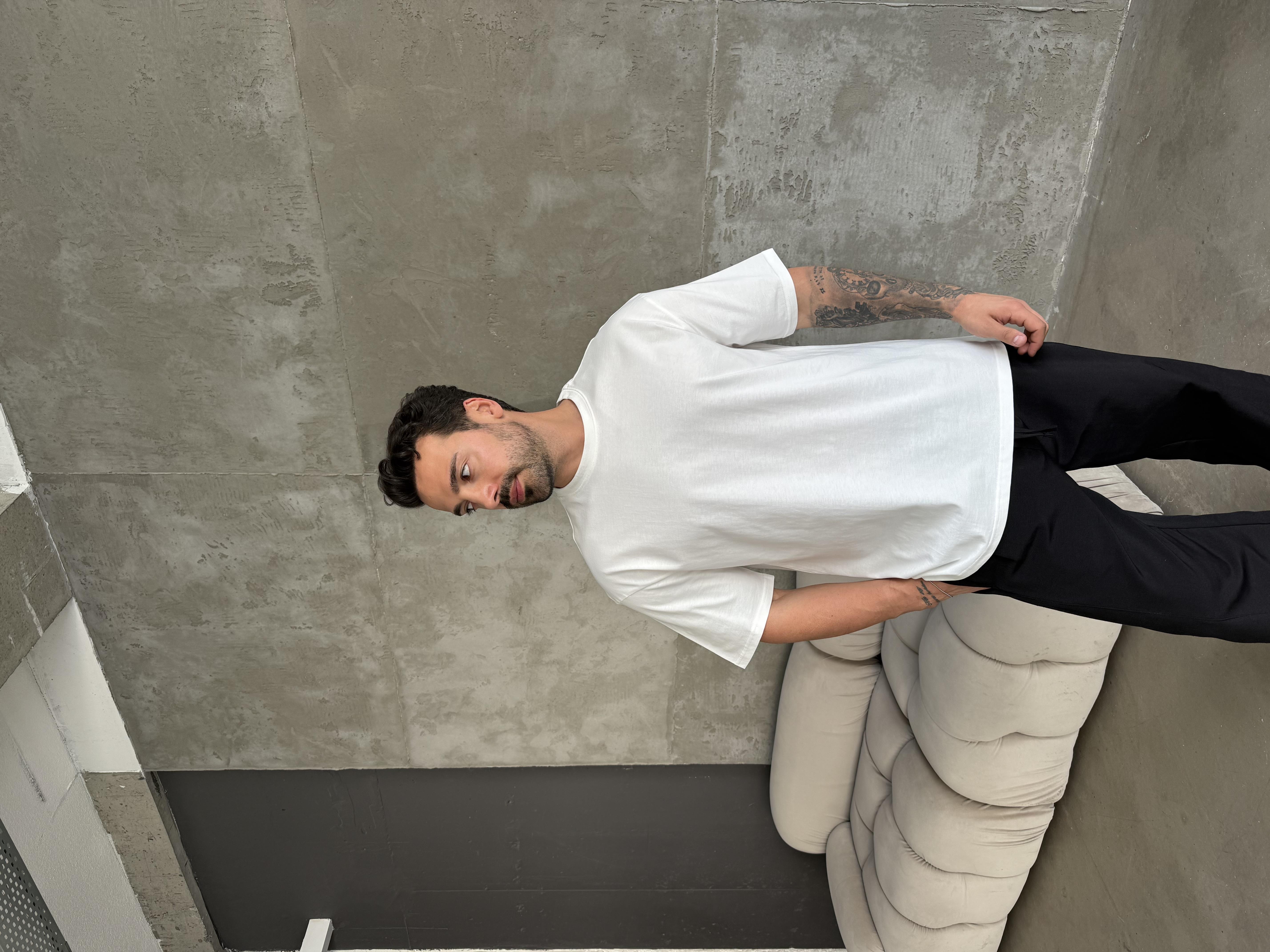 Ekru Düz Compak Oversize T-SHİRT SC