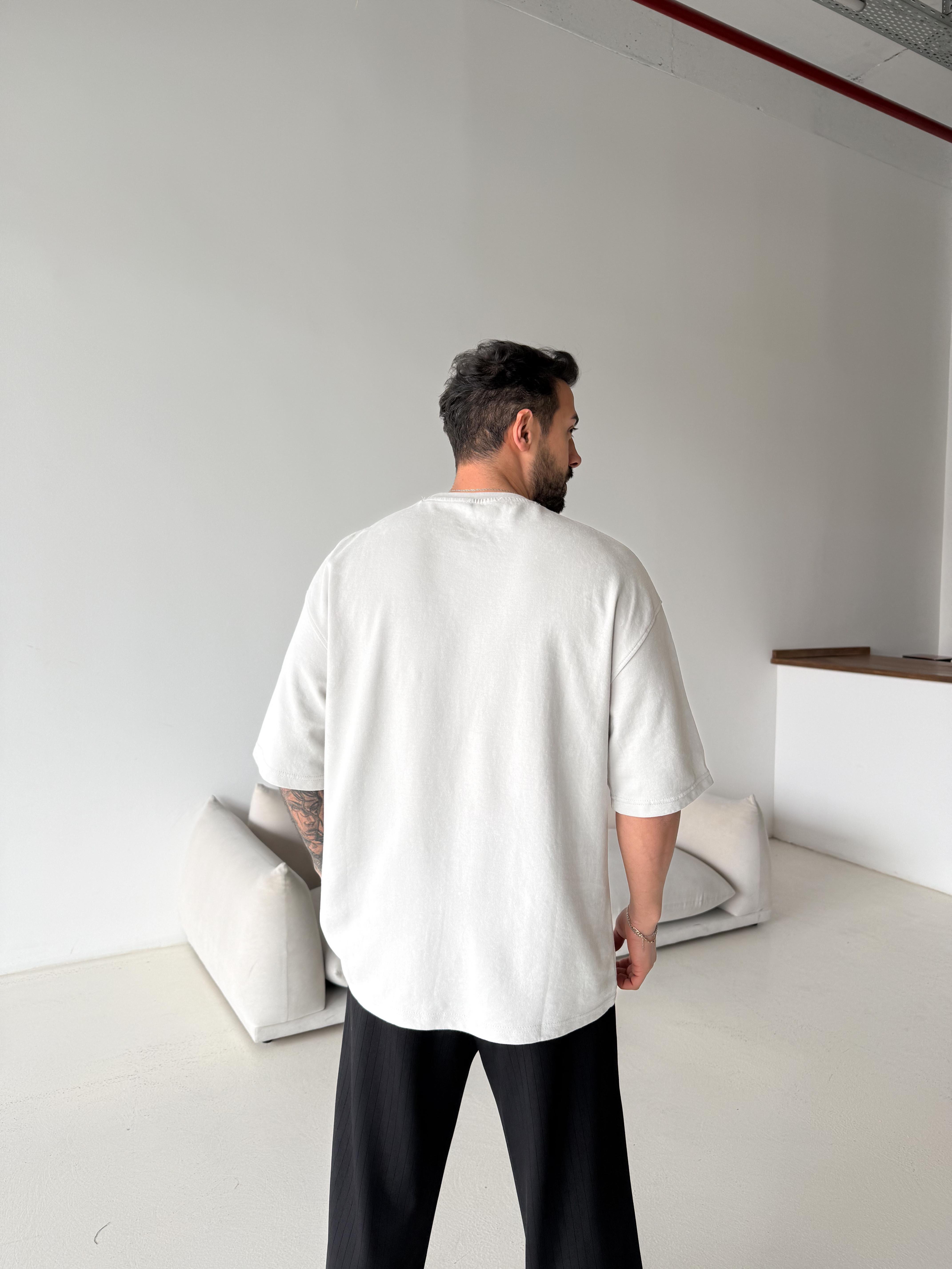 Gri Anarchy Nakış Yıkamalı Tişört VMS V70-153