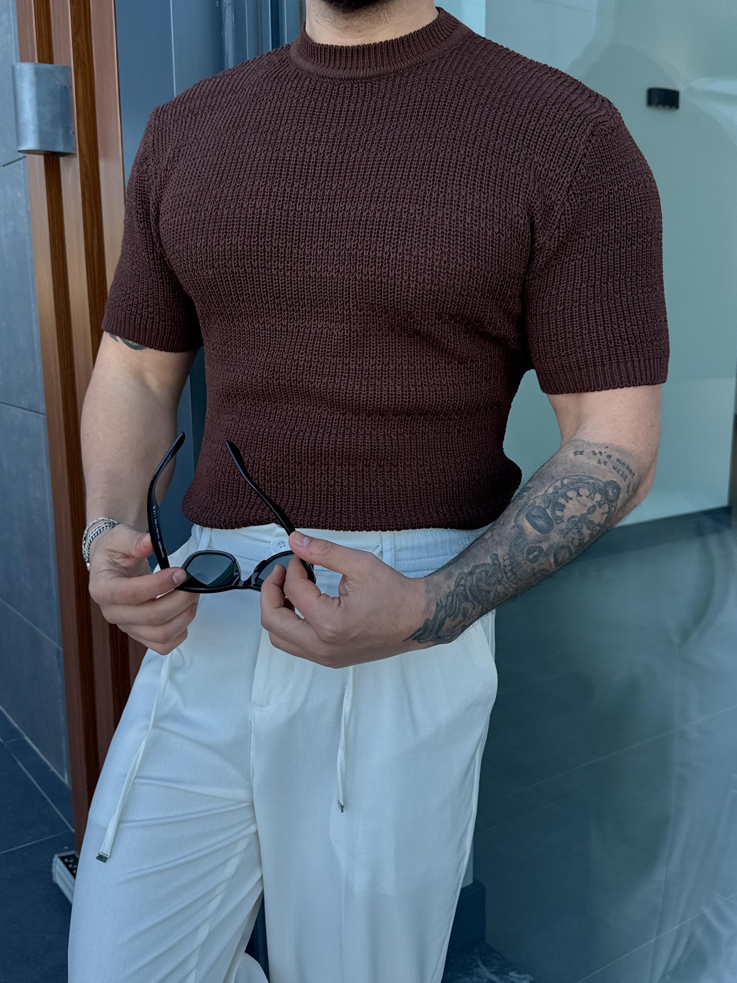 Kahve Çelik Pamuk Triko Slim Fit SNZ 7281