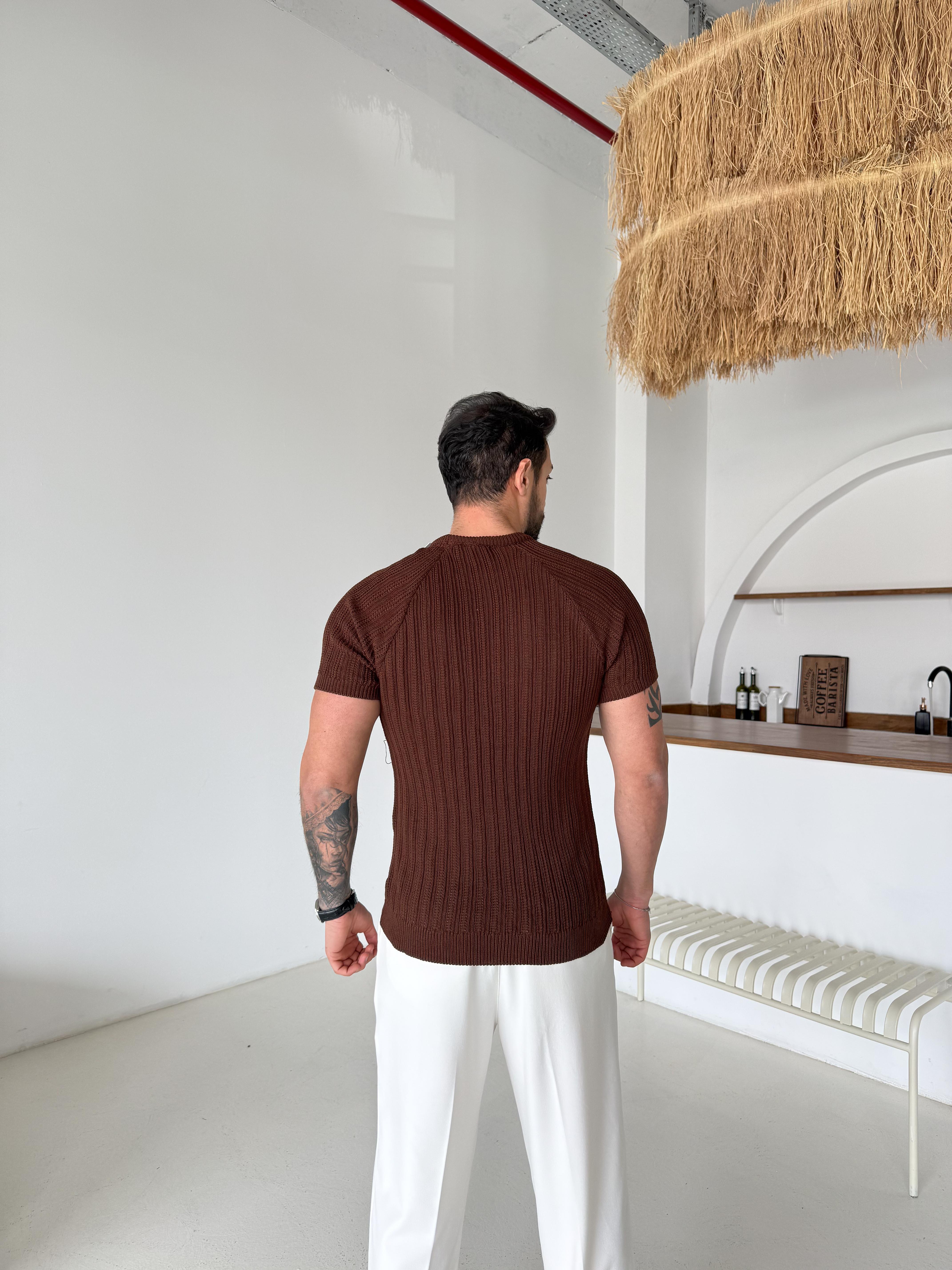 Kahve Desenli İtalyan Pamuk Triko SNZ  T7284