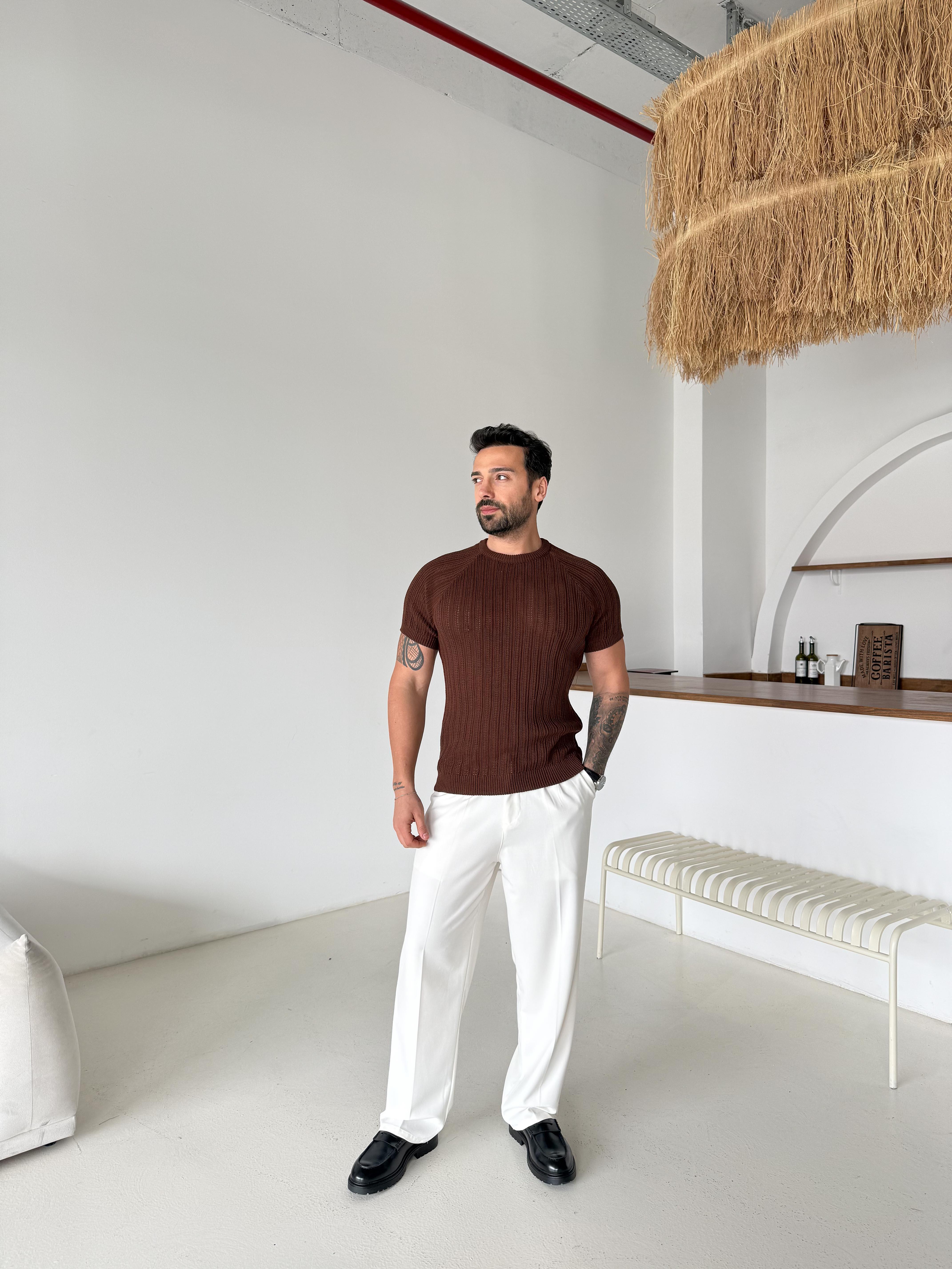 Kahve Desenli İtalyan Pamuk Triko SNZ  T7284