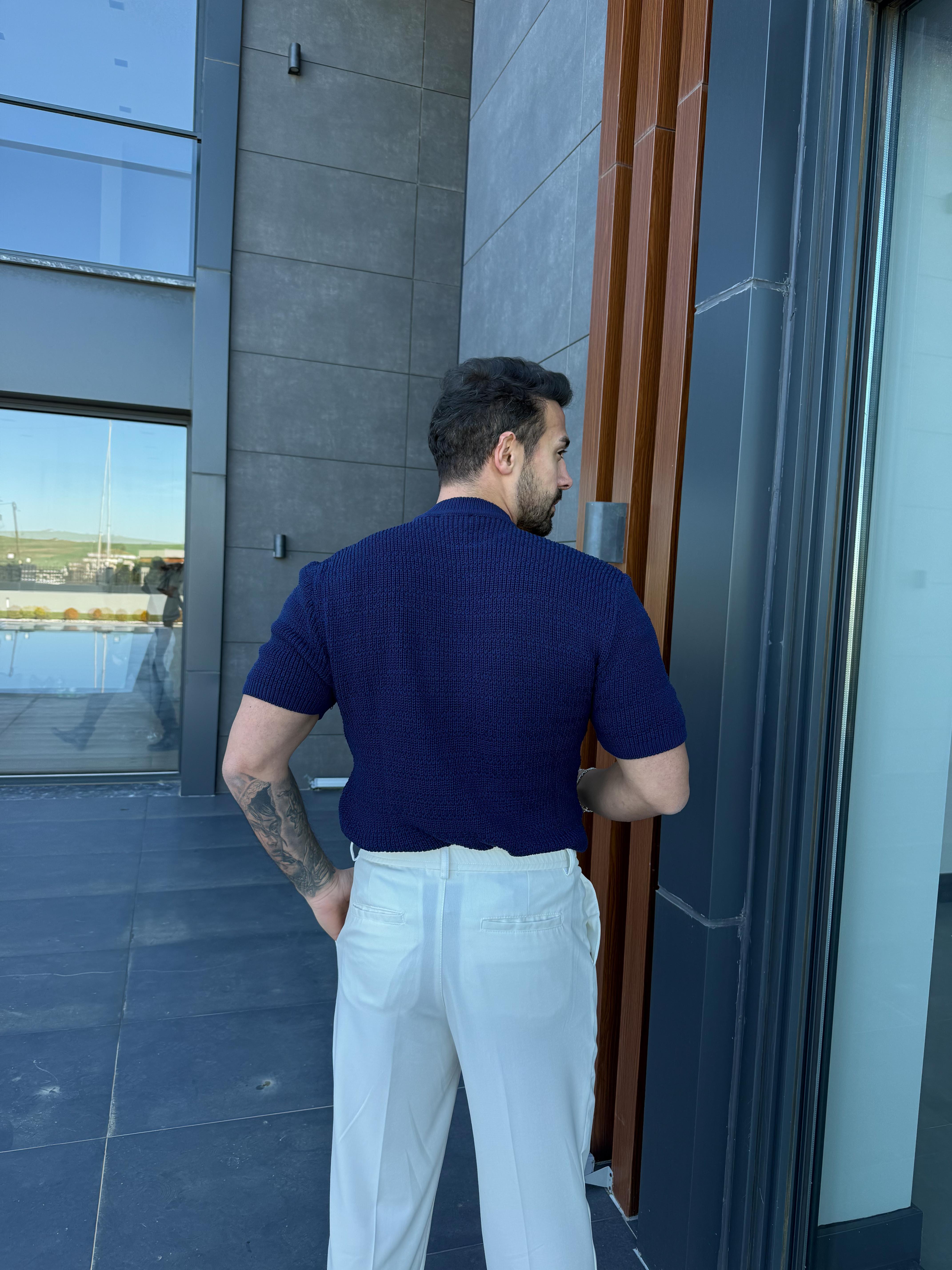 Lacivert Çelik Pamuk Triko Slim Fit SNZ 7281