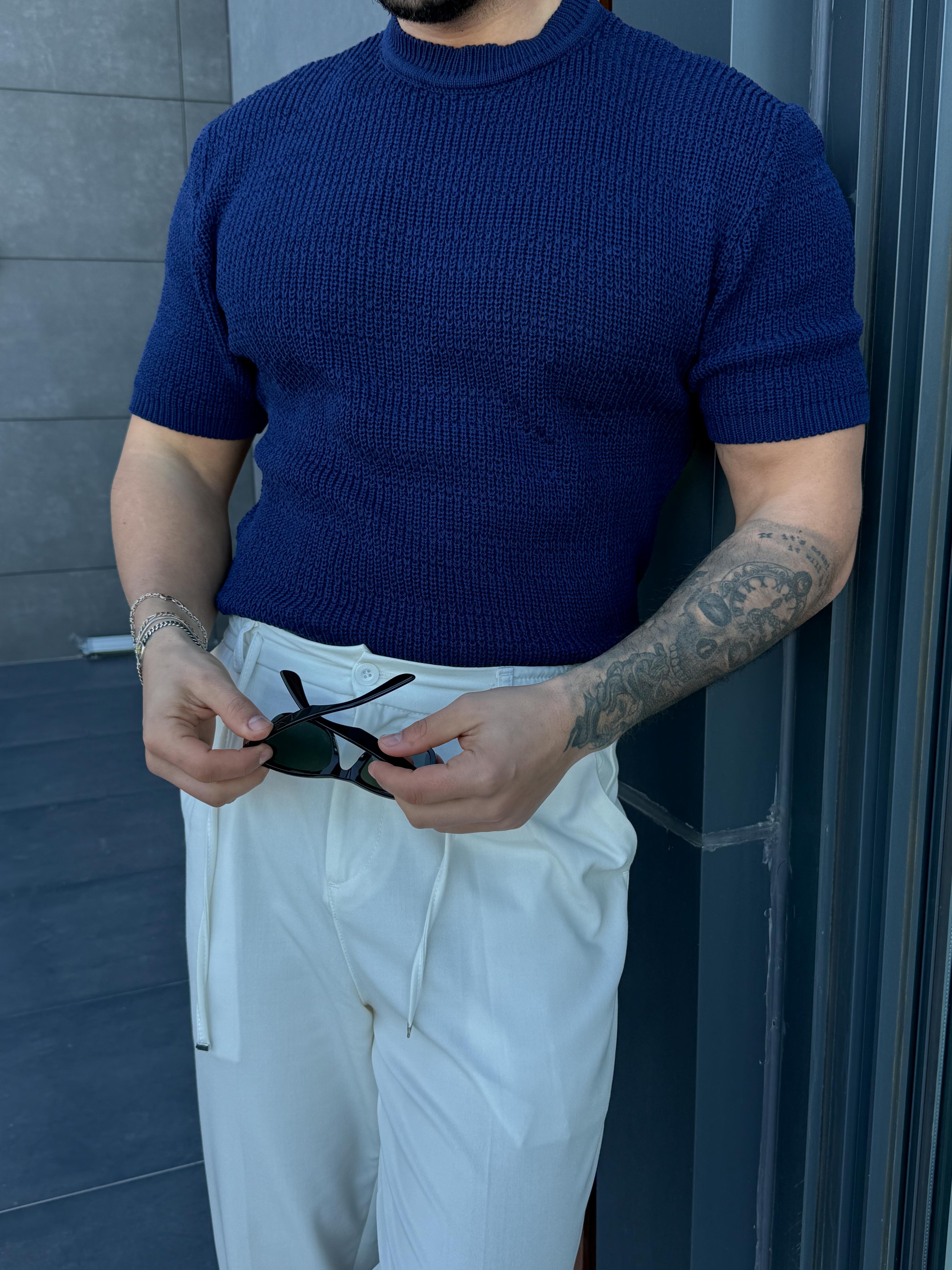 Lacivert Çelik Pamuk Triko Slim Fit SNZ 7281