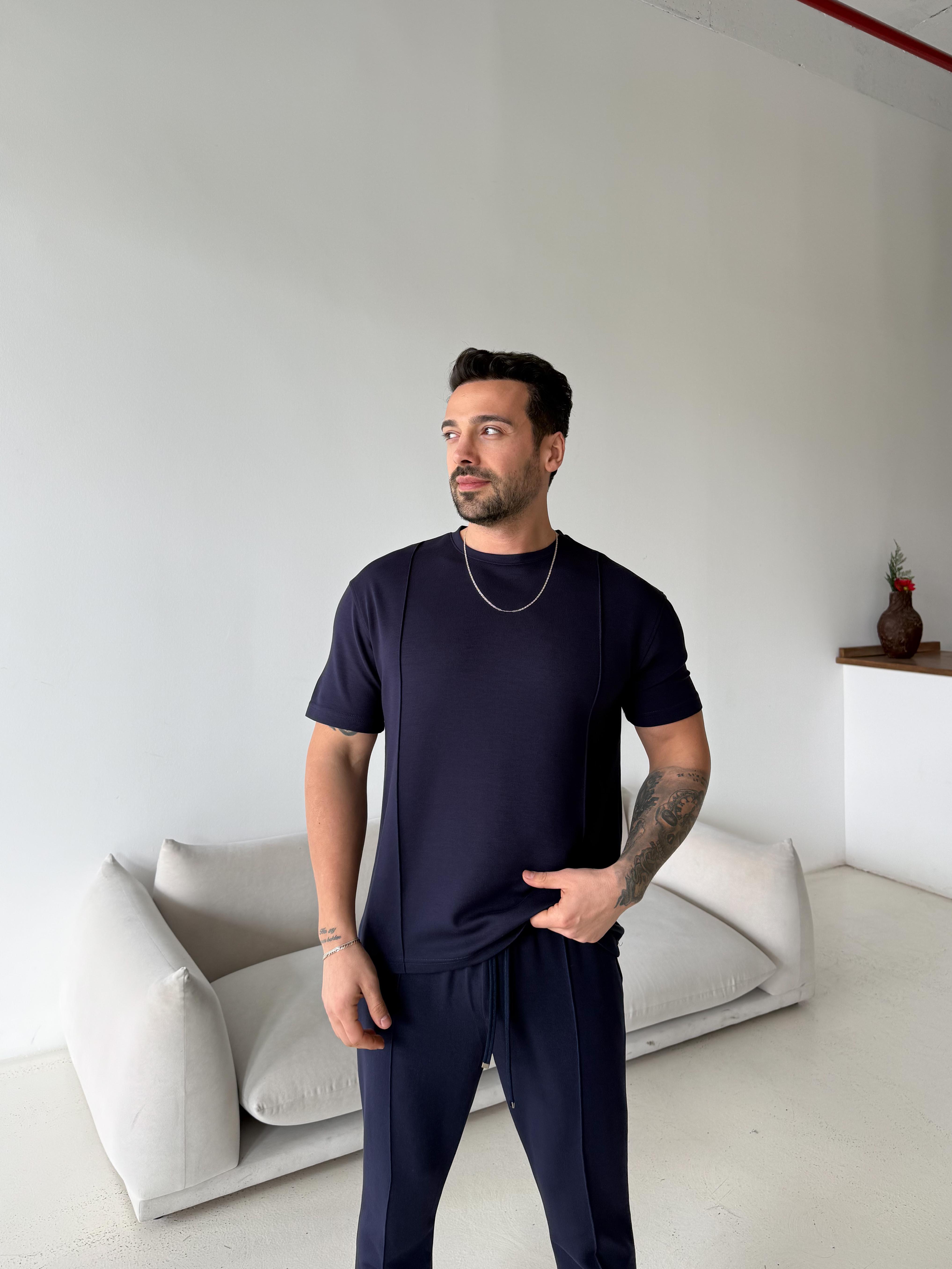Lacivert Çimalı Oysho Regular Fit Tişört LNS 37099