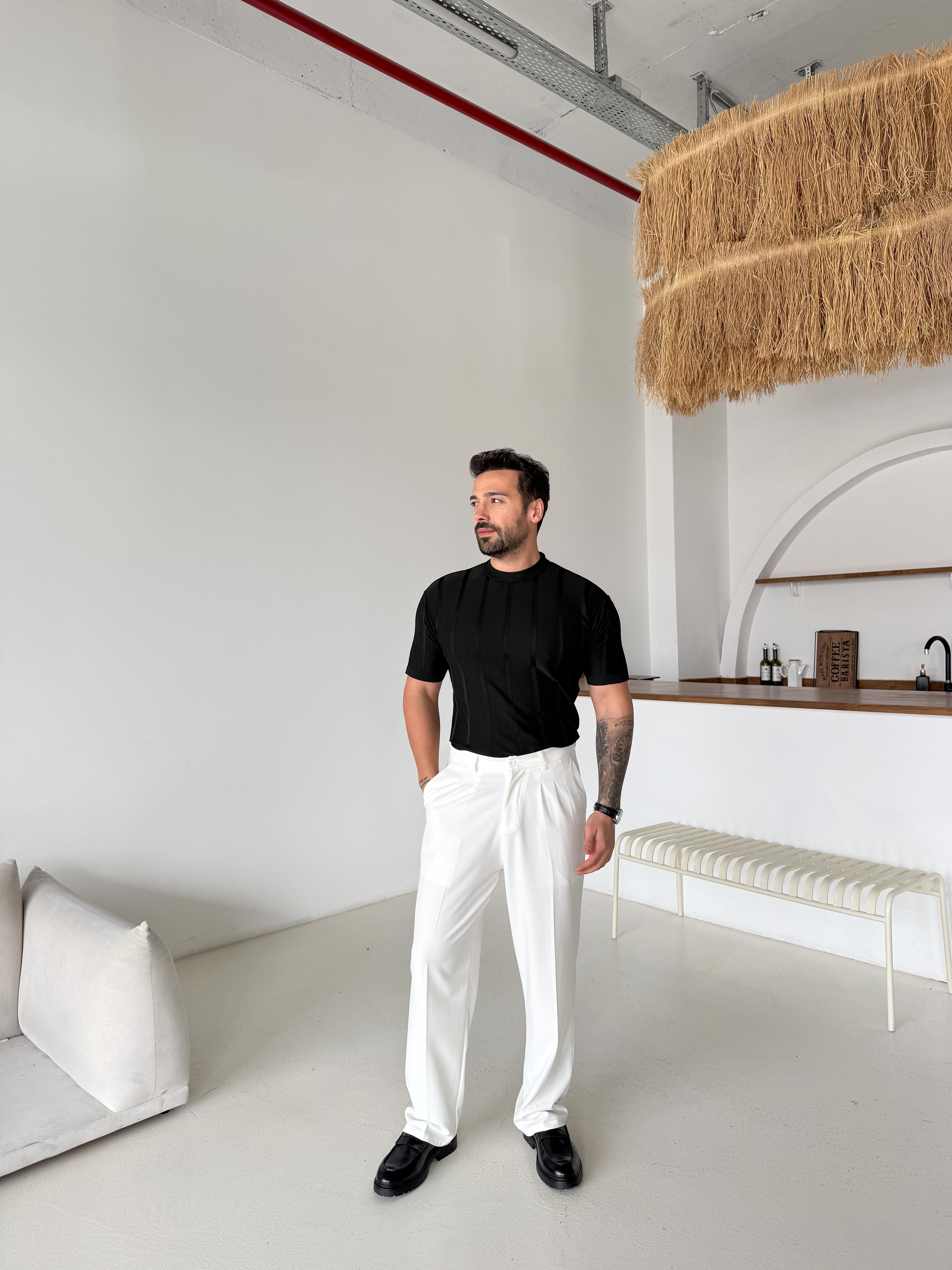 Siyah Fitilli Triko Bisiklet Yaka TK