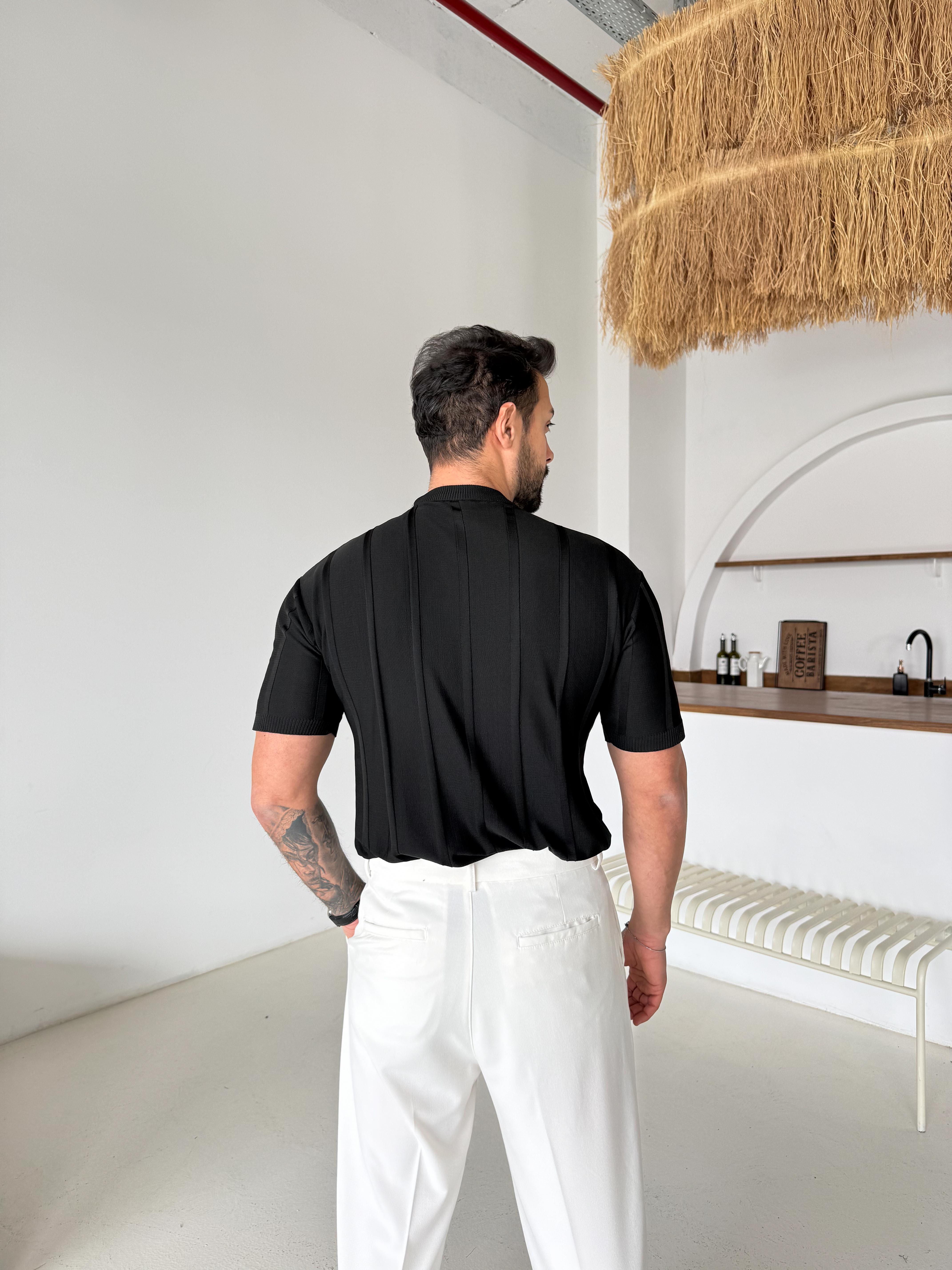 Siyah Fitilli Triko Bisiklet Yaka TK