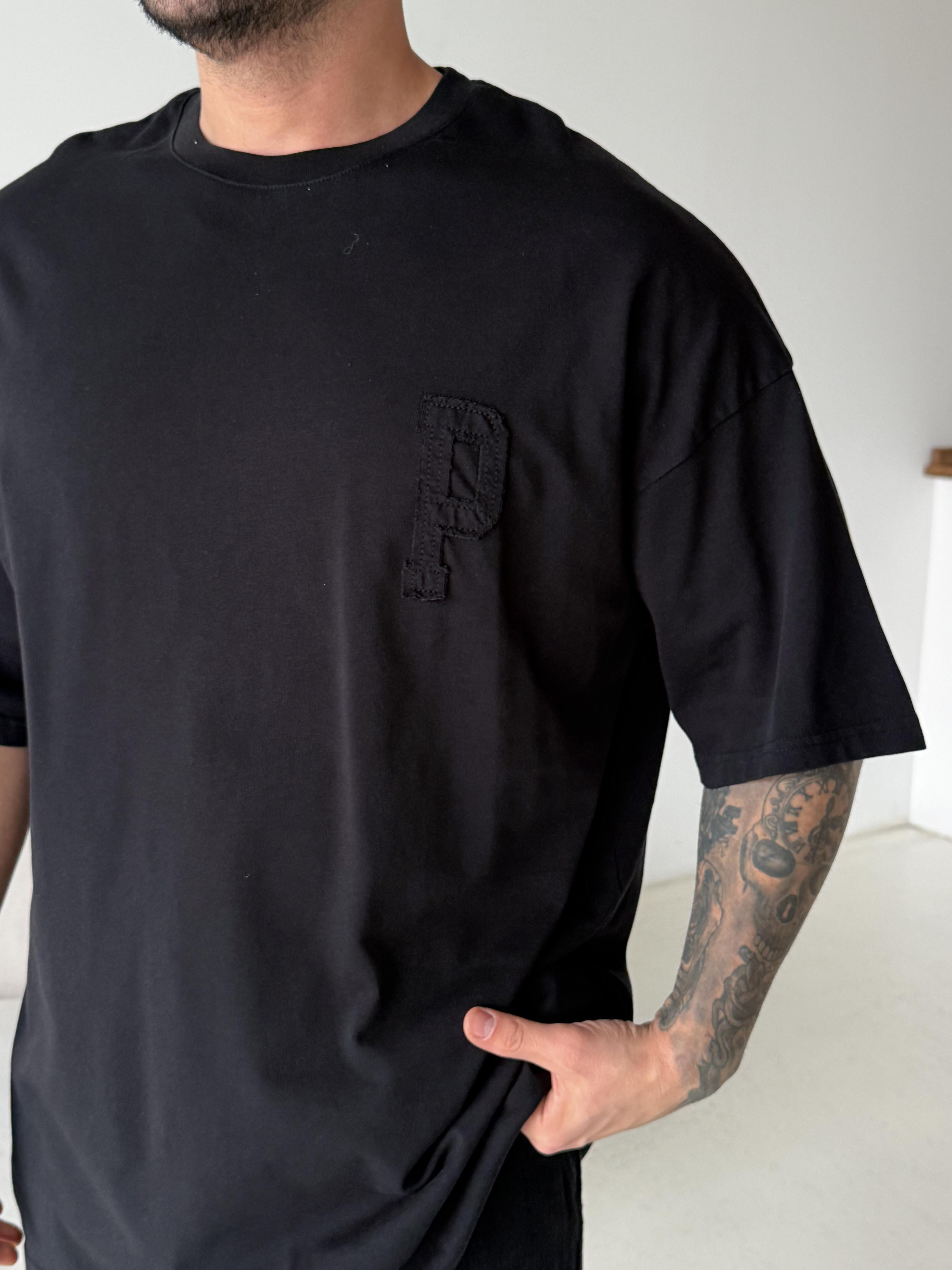 Siyah Paris Nakışlı Oversize Tişört JJ