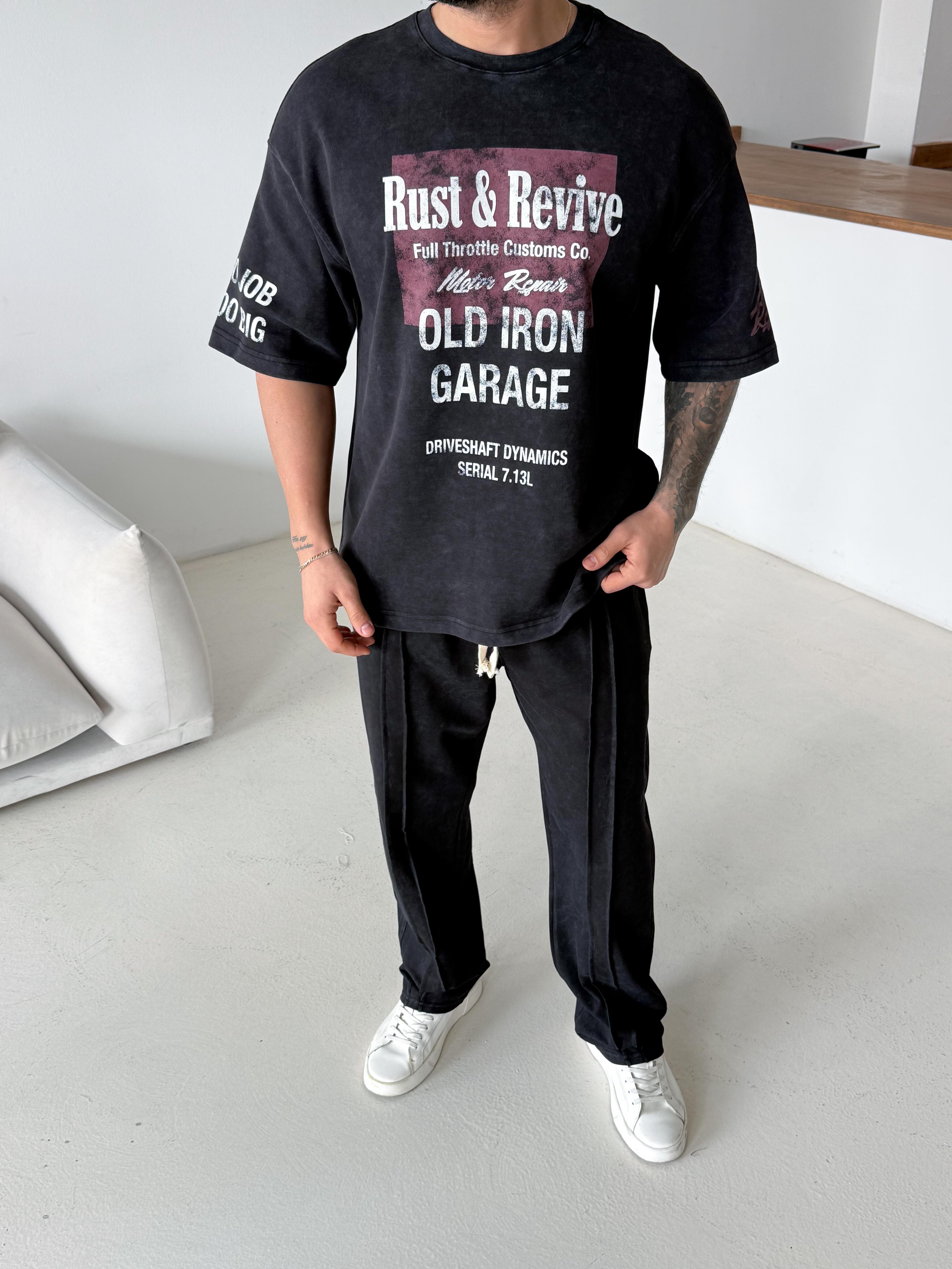 Siyah Rust Baskılı Oversize Tişört VMS V70-167