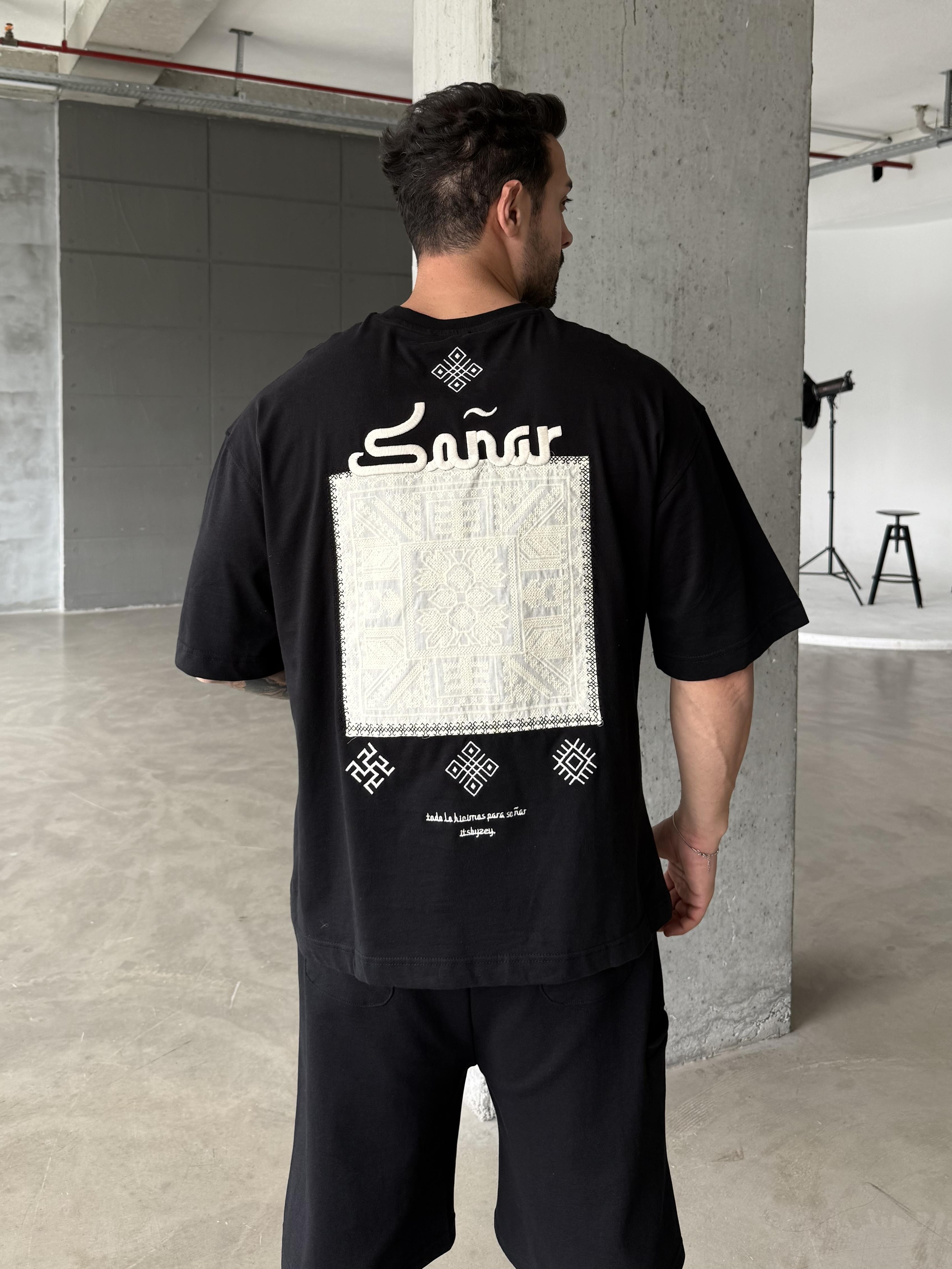 Siyah Sonar Özel Nakış İşleme Tişört RSP 1116