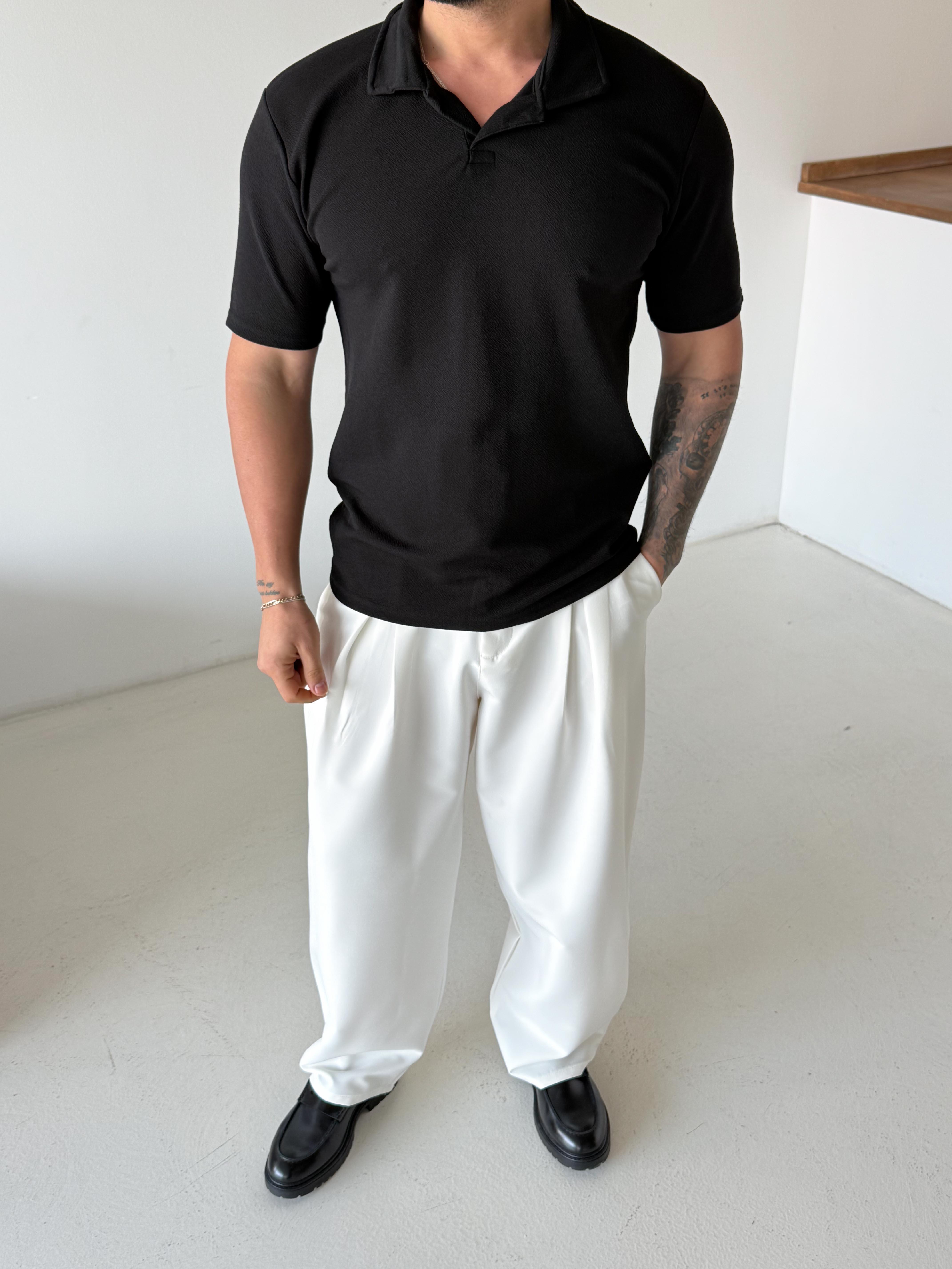 Siyah Zra Krep Hemşire Yaka Tişört TK