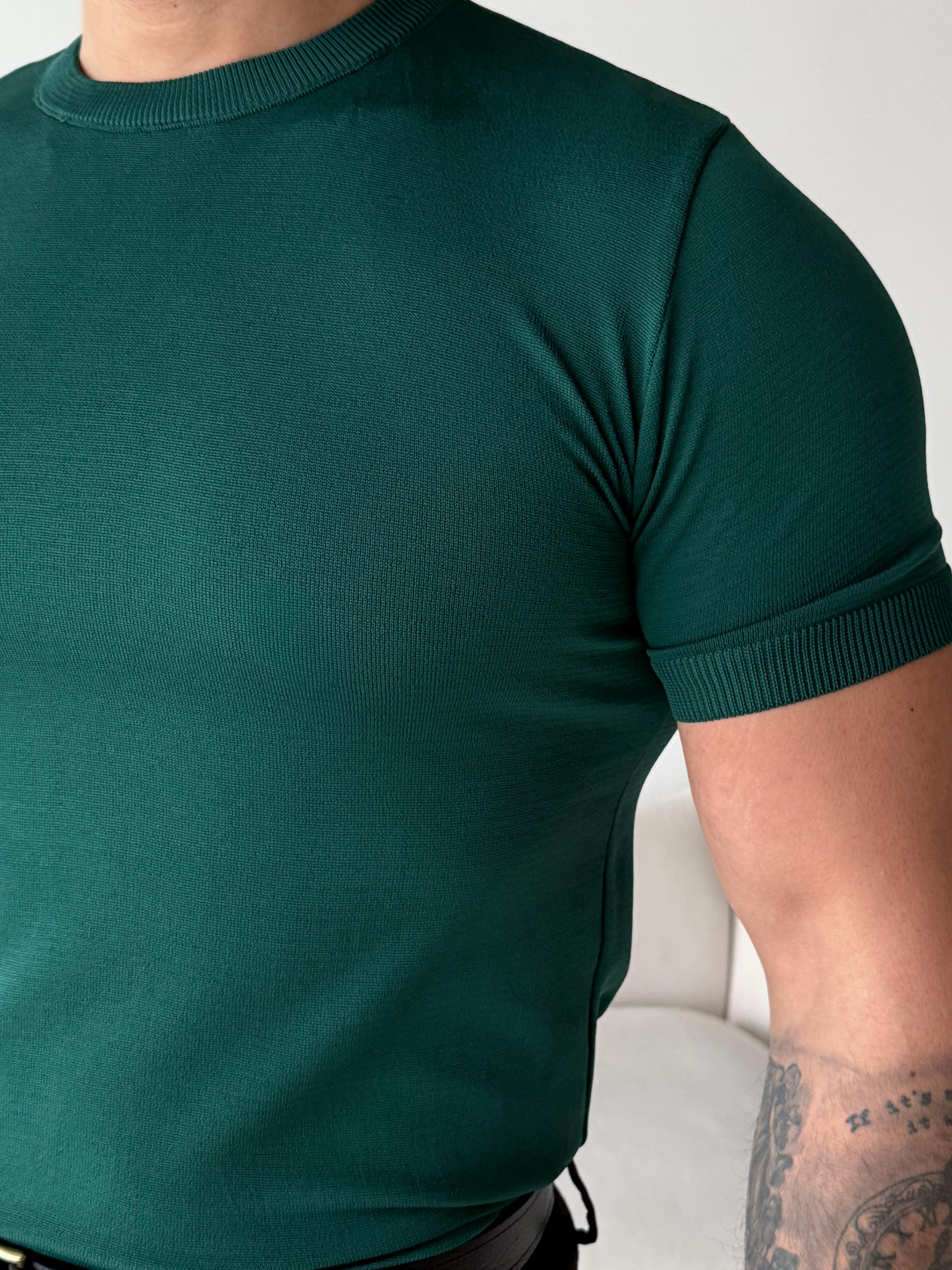 Zümrüt Düz Detaysız Triko Tişört TK