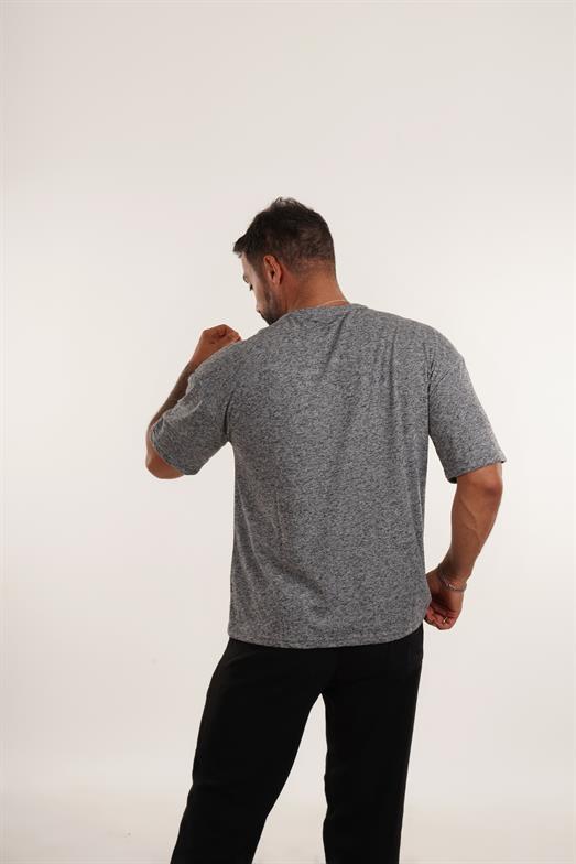 Siyah Hırçıl Desenli Bisiklet Yaka Oversize T-SHİRT VMS 30515