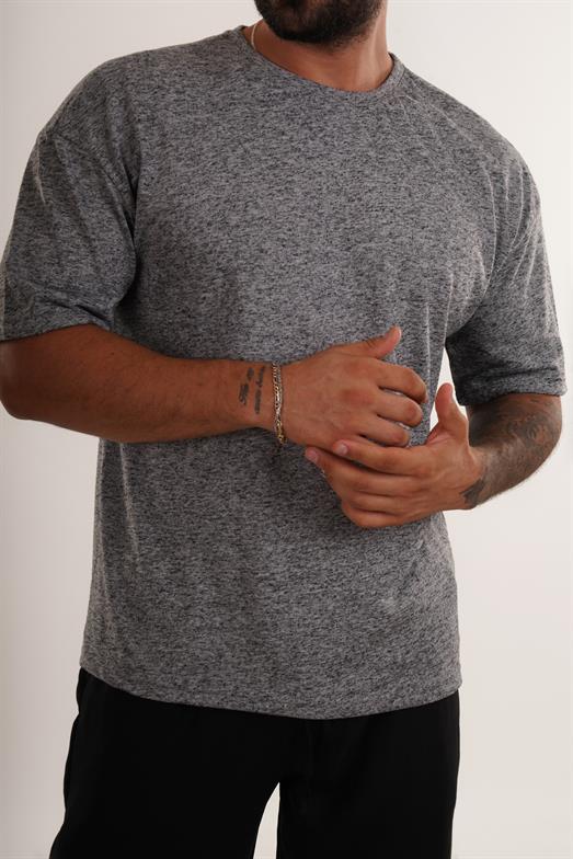 Siyah Hırçıl Desenli Bisiklet Yaka Oversize T-SHİRT VMS 30515