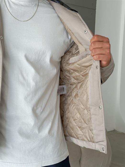 Bej Deri Yakalı Çıtçıtlı Mont SNZ M6323