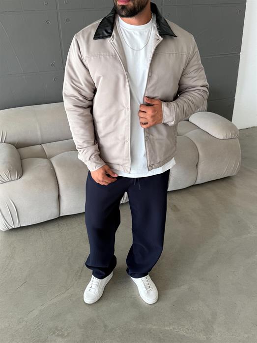 Bej Deri Yakalı Çıtçıtlı Mont SNZ M6323