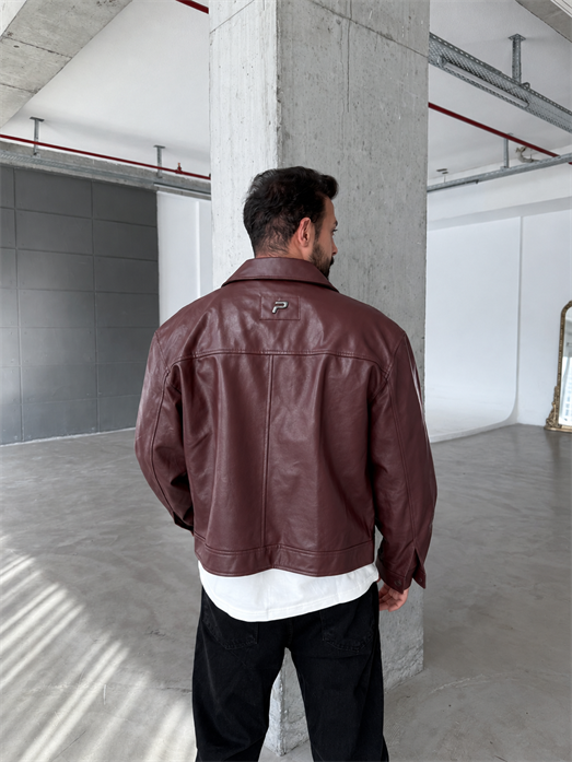 Bordo Düğmeli ZR Kumaş Deri Ceket PLZ 27208