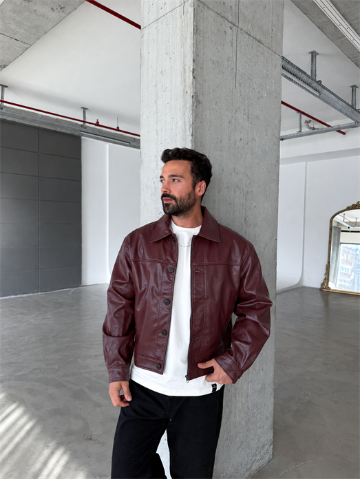 Bordo Düğmeli ZR Kumaş Deri Ceket PLZ 27208