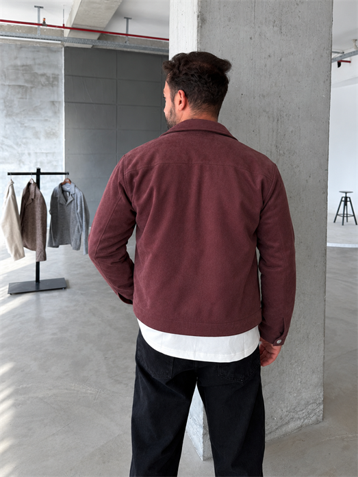 Bordo Tam Fermuarlı Süet Ceket OTN 79032