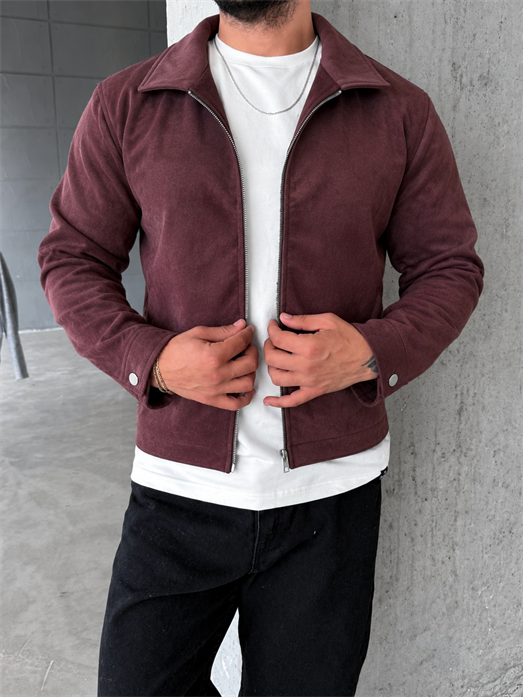 Bordo Tam Fermuarlı Süet Ceket OTN 79032